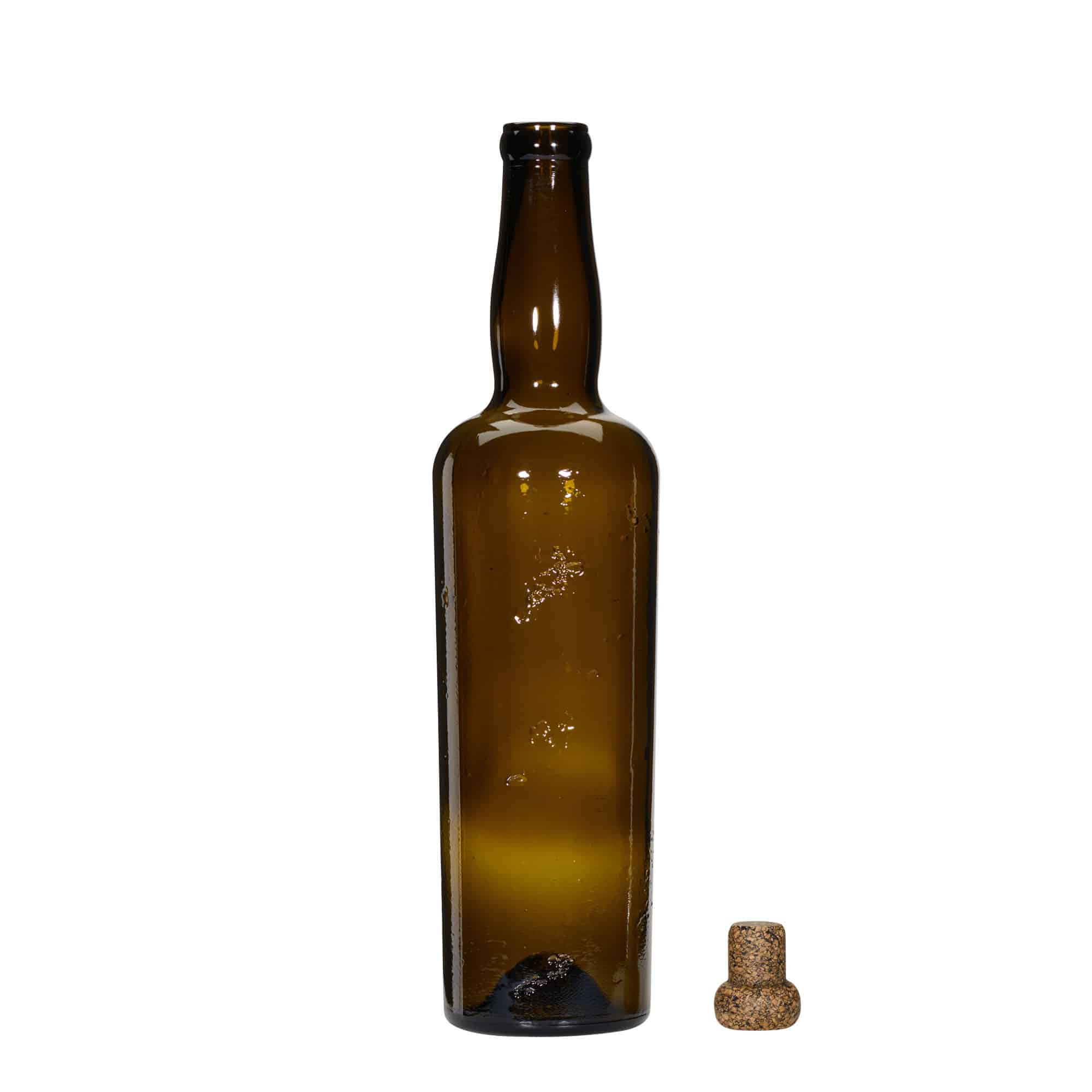 750 ml divoko vyrobená sklenená fľaša 'Siroco', hnedá, hrdlo: korok