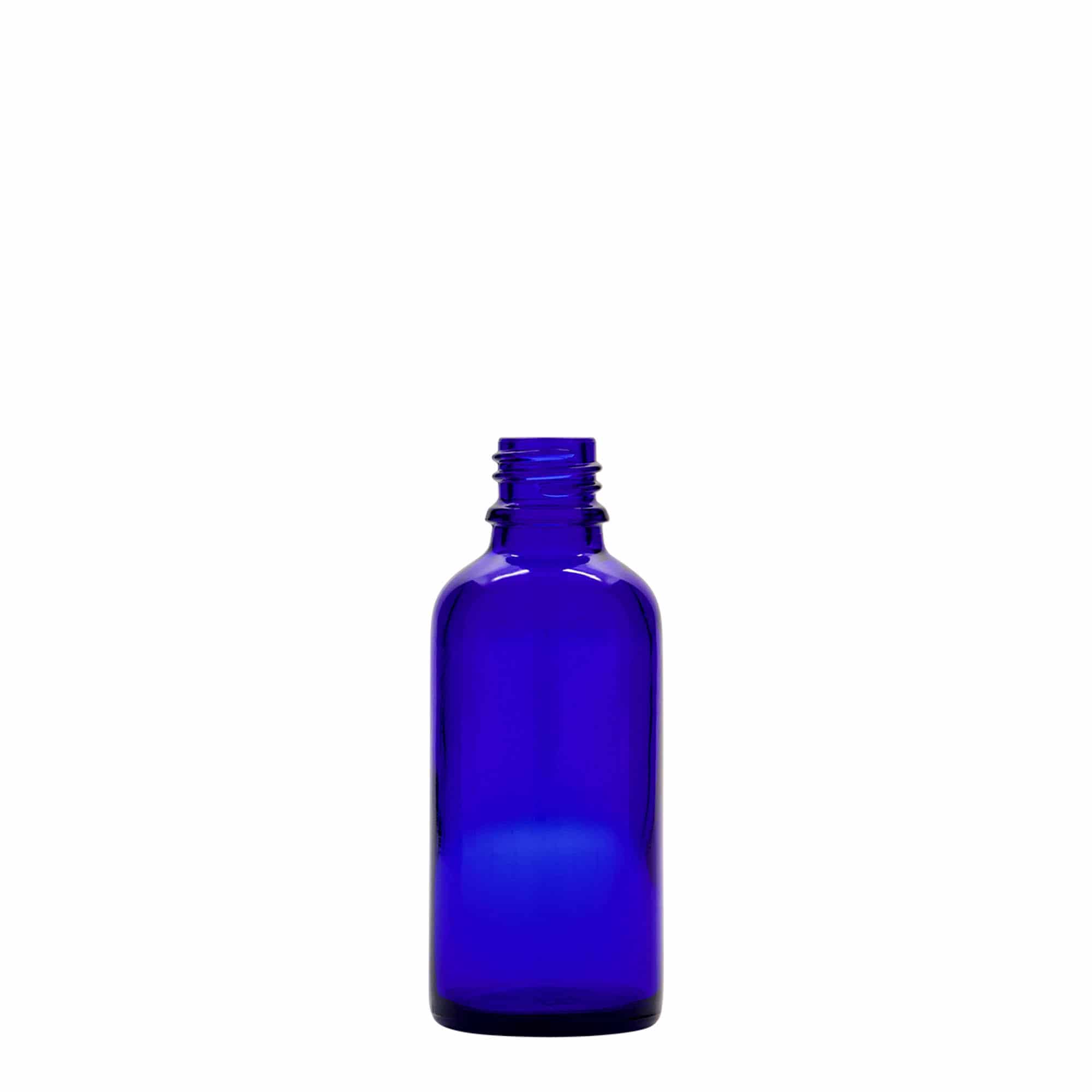 50 ml liekovka s rozprašovačom, sklená, kráľovská modrá farba, hrdlo: DIN 18