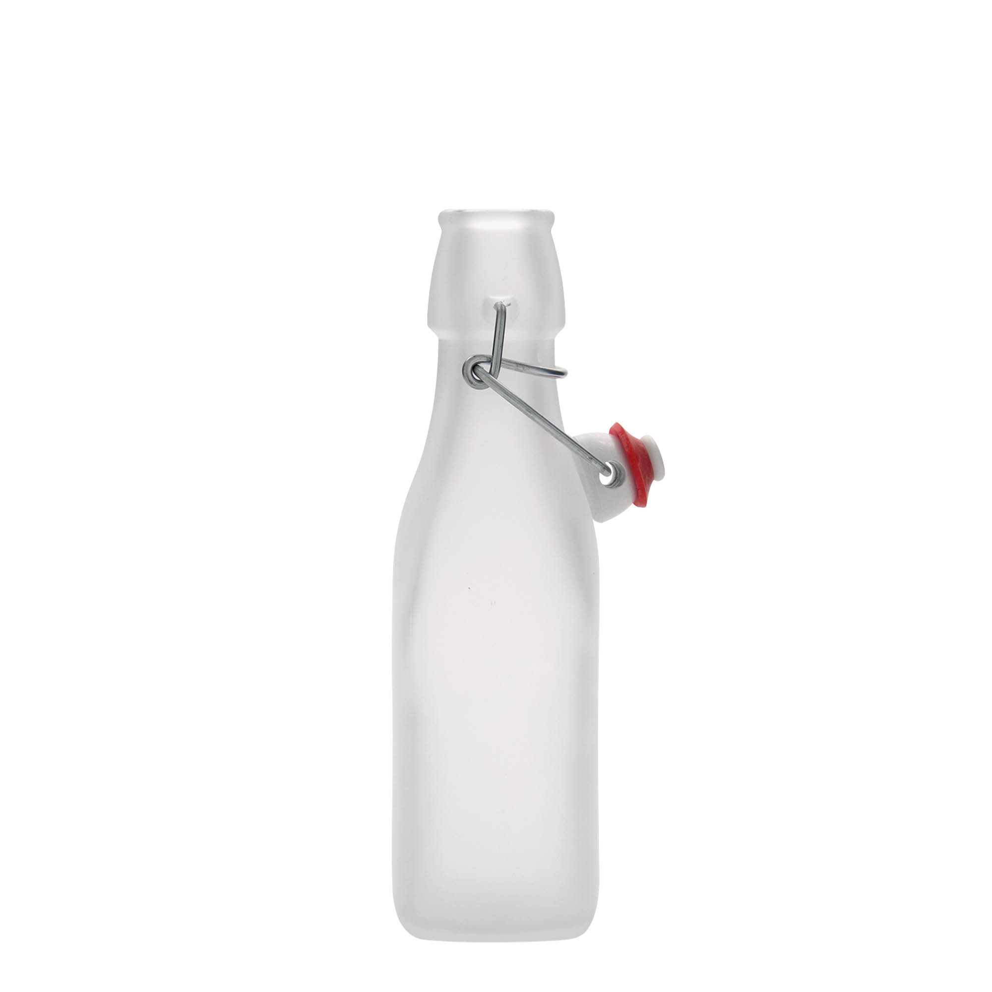250 ml sklenená fľaša 'Swing, štvorcová, biela, hrdlo: pákové uzáver