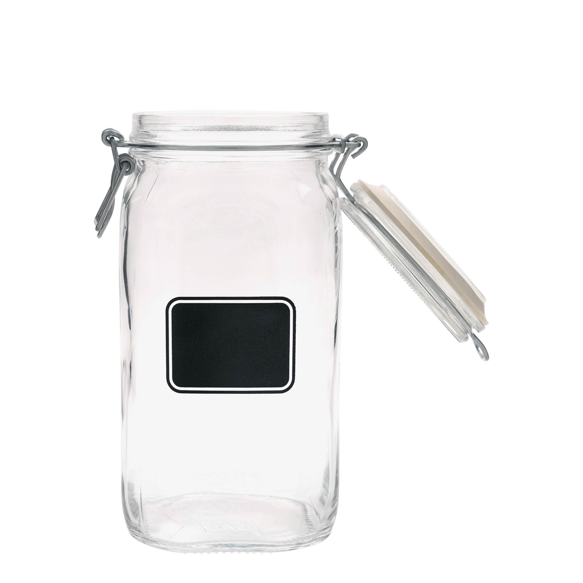 1 500 ml pohár so sklenenou pákou „Fido“, motív: štítok, štvorcový, hrdlo: uzáver so sklenenou pákou 1 500 ml pohár so sklenenou pákou „Fido“, motív: štítok, štvorcový, hrdlo: uzáver so sklenenou pákou