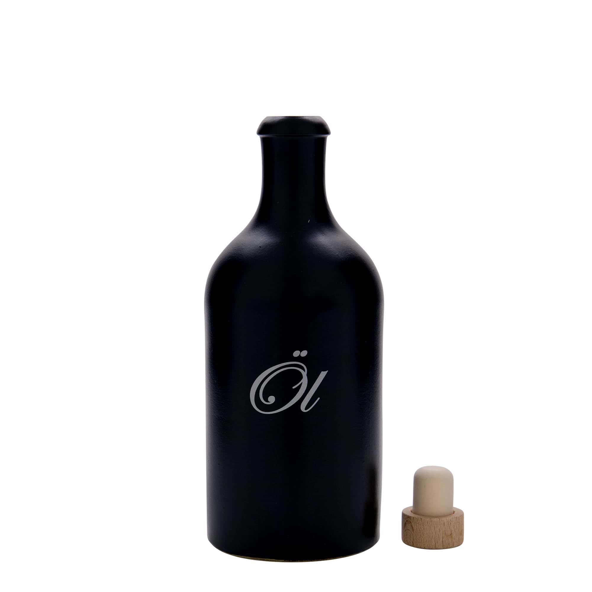 500 ml hlinený krčah, motív: olej, kamenina, čierna farba, hrdlo: korok
