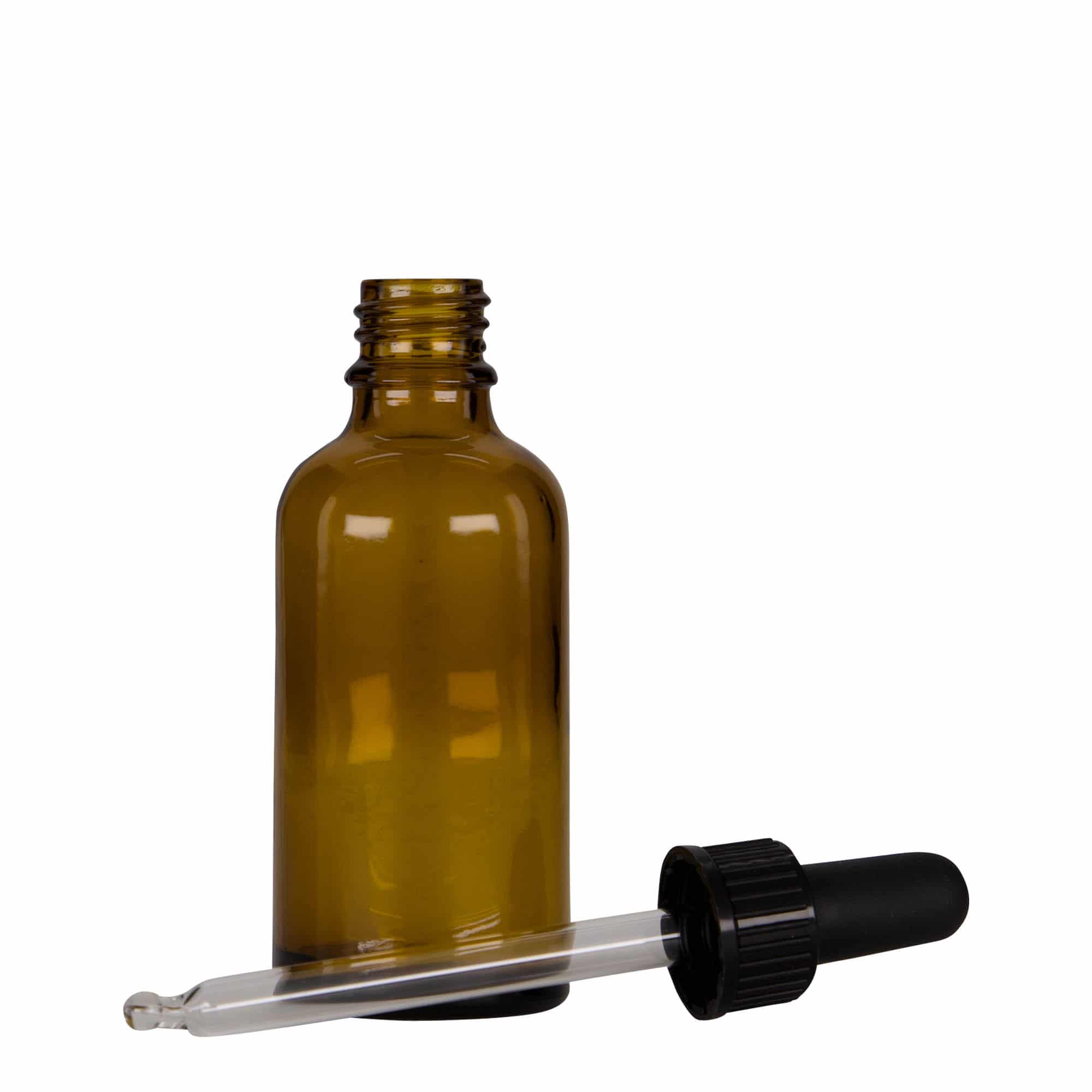50 ml liekovka s pipetou, sklená, hnedo-čierna farba, hrdlo: DIN 18