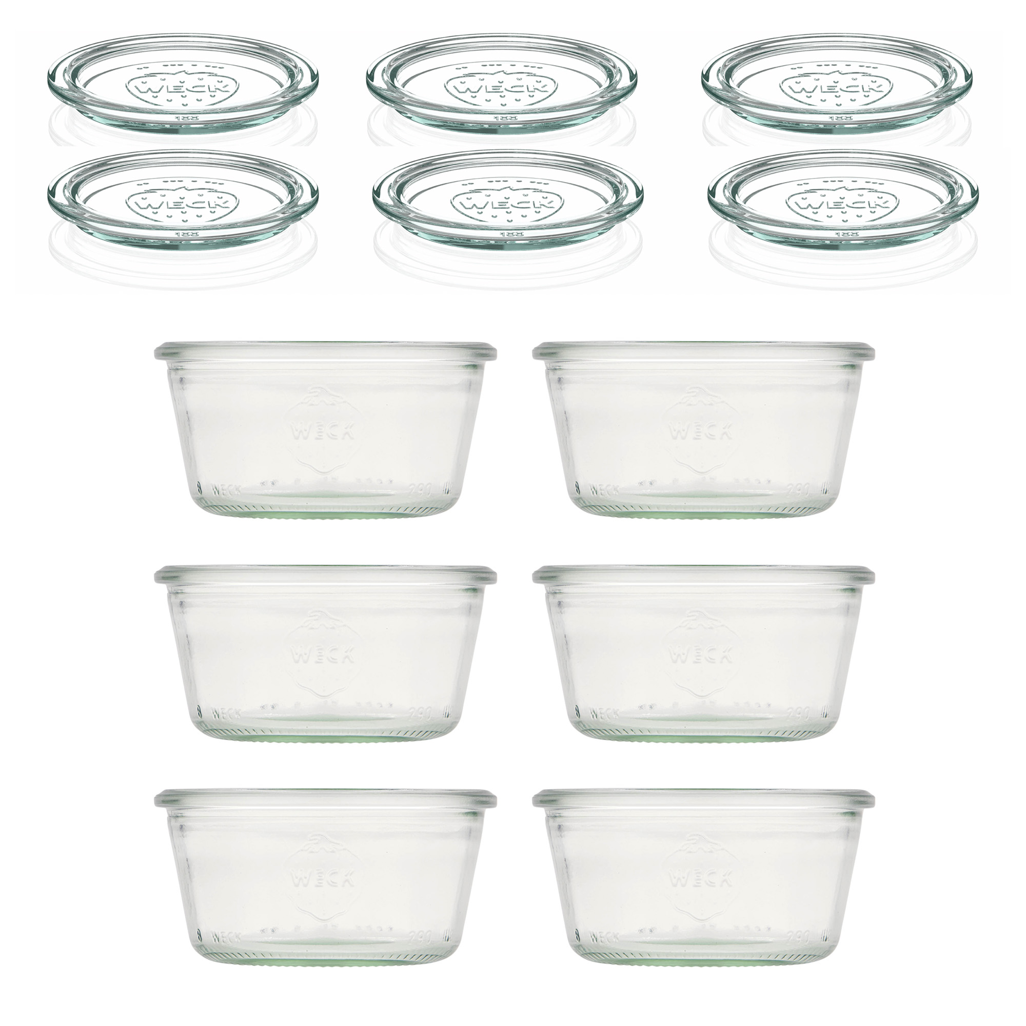 6x 290 ml WECK-pohár typu Sturz plochý so skleneným viečkom RR 100