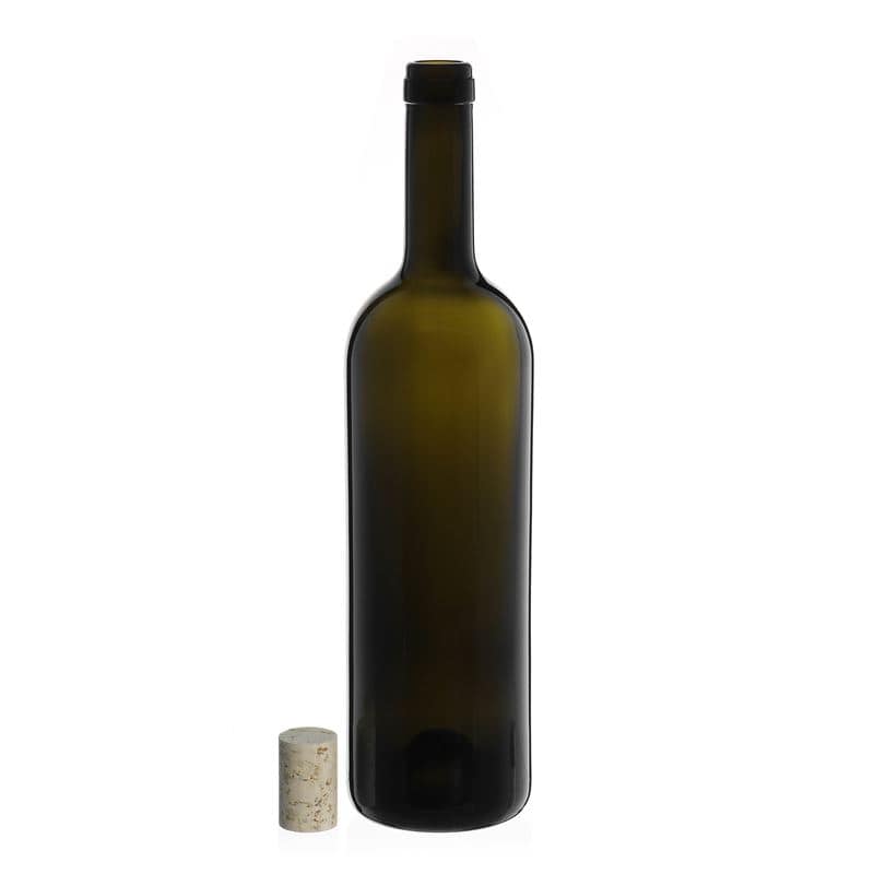 750 ml vínová fľaša „Golia“, antická zelená farba, hrdlo: korok