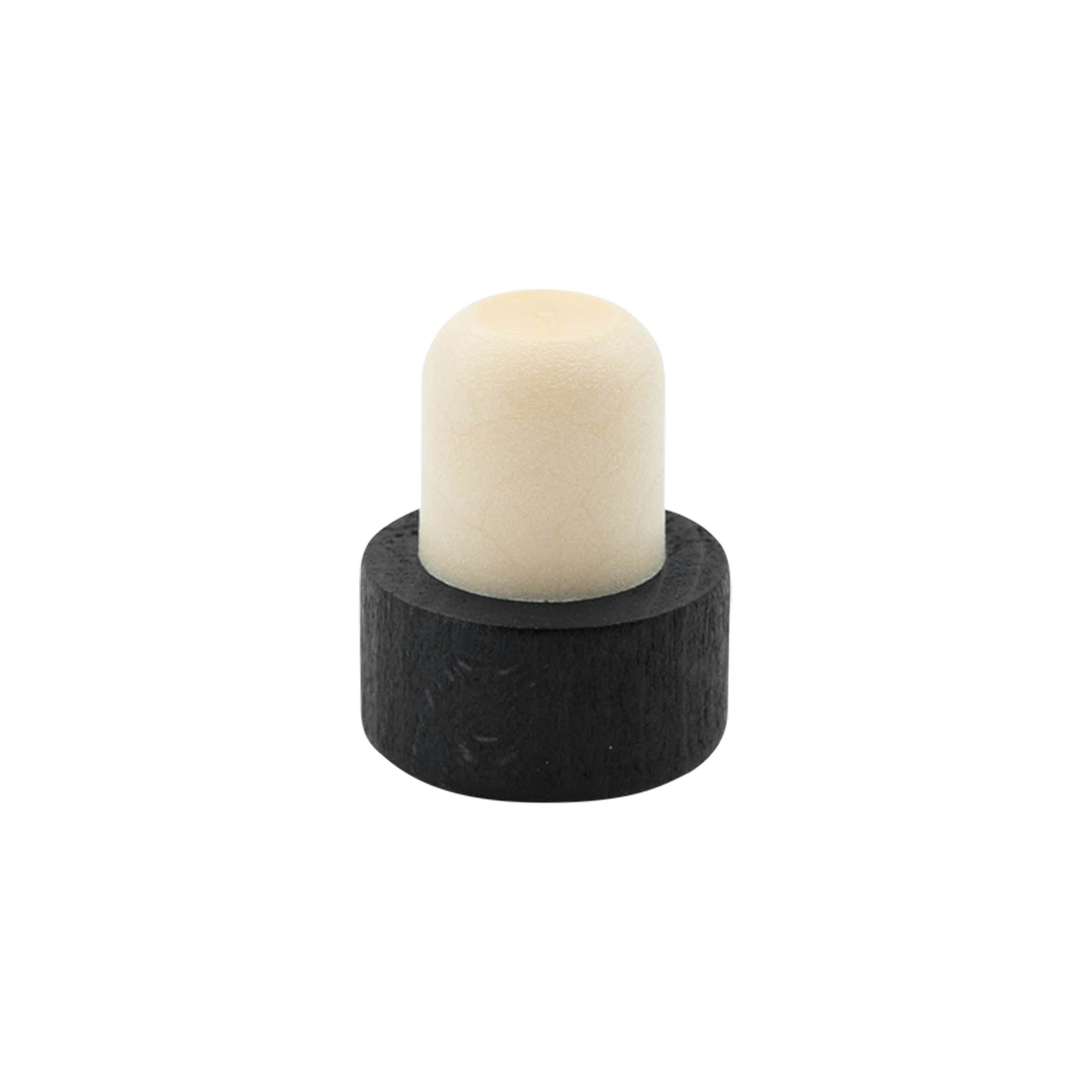 Rukoväťový korkový uzáver 19 mm, drevo/plast, čierny, pre hrdlo: korkový