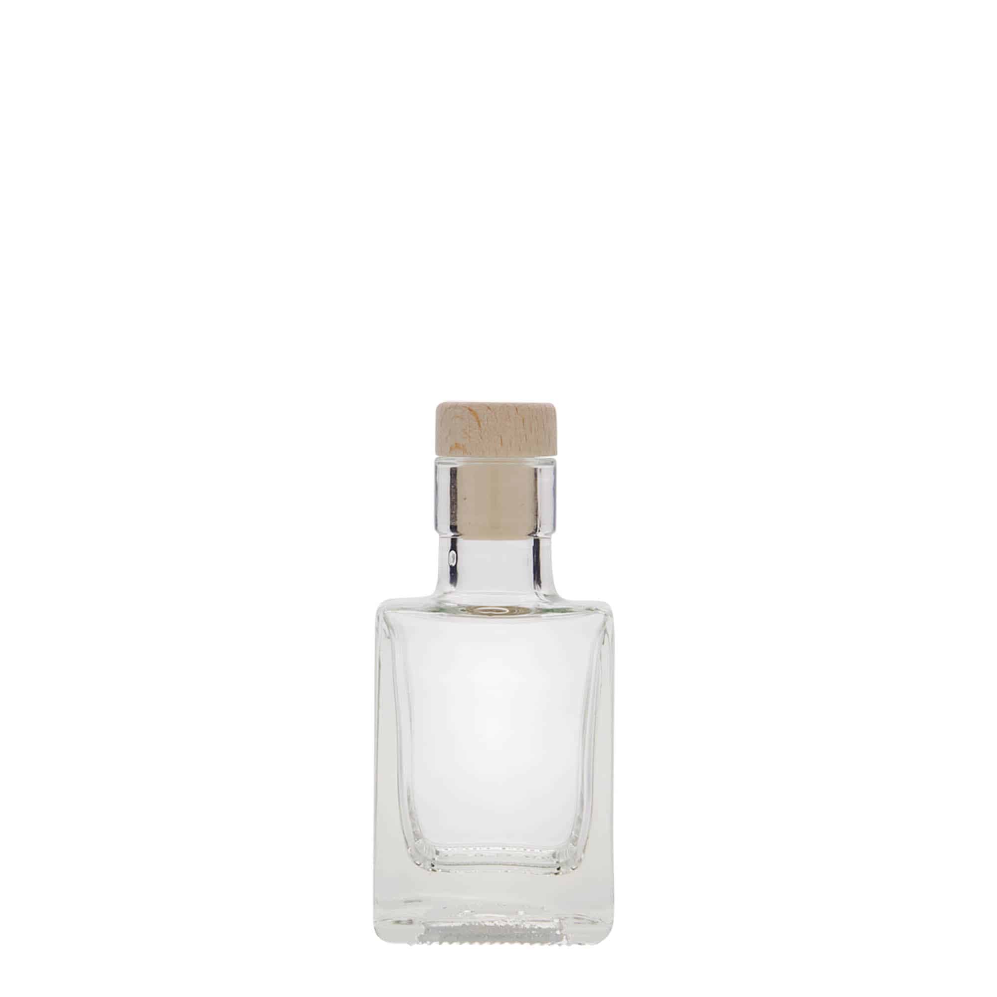 50 ml sklená fľaša „Cube“, štvorcová, hrdlo: korok