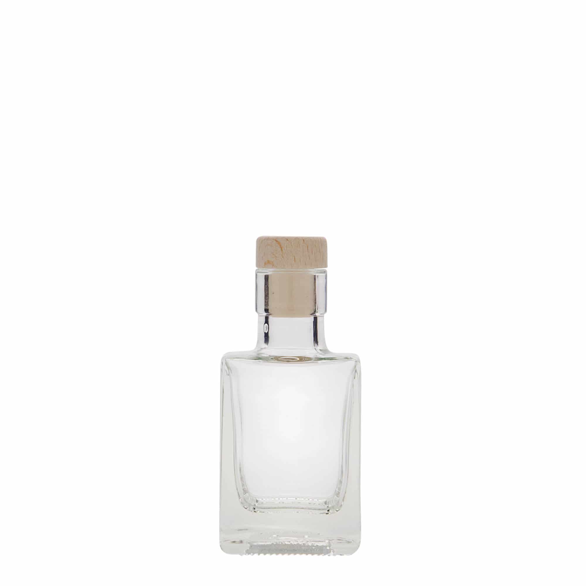 50 ml sklenená fľaša 'Cube', štvorcová, hrdlo: korok 50 ml sklenená fľaša 'Cube', štvorcová, hrdlo: korok