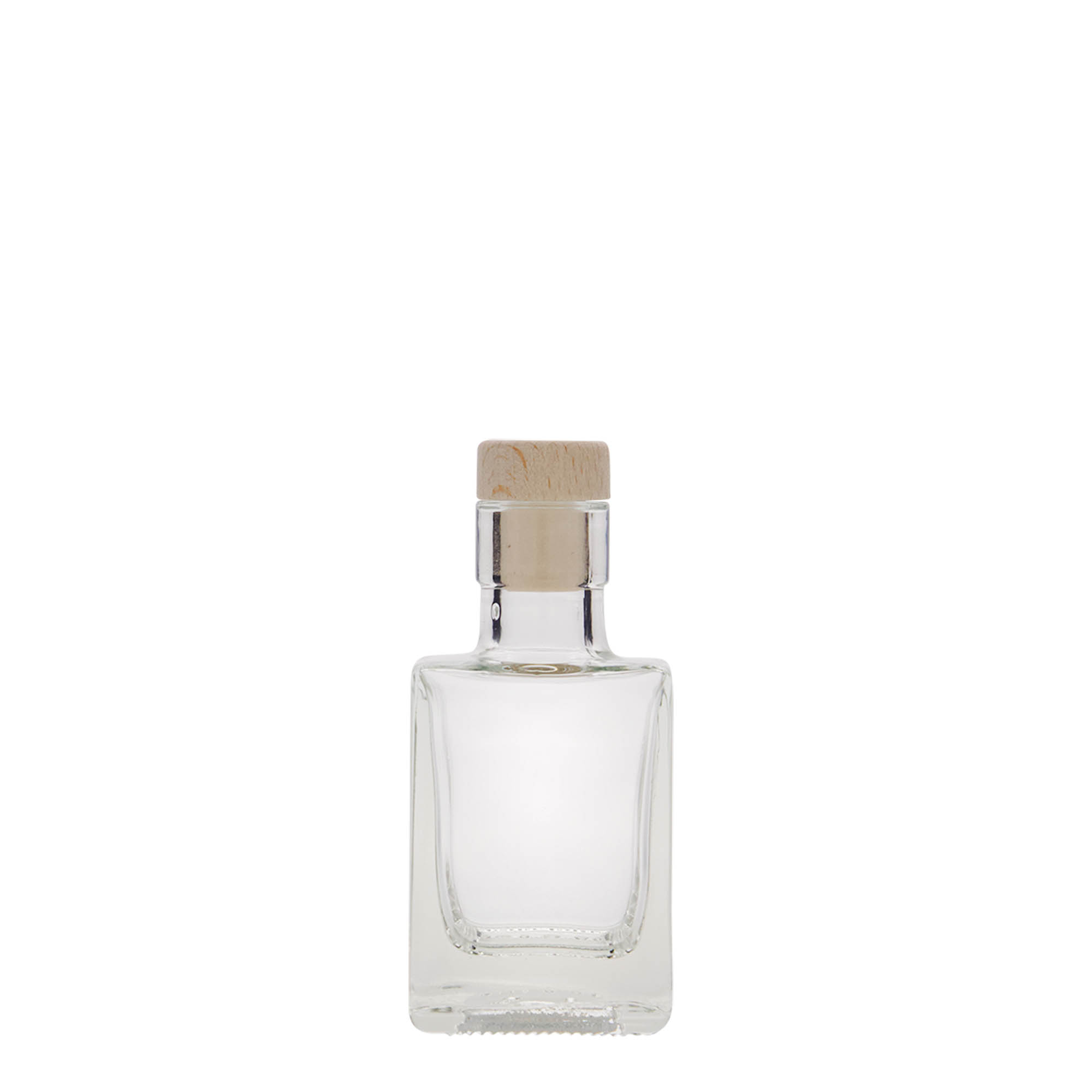 50 ml sklenená fľaša 'Cube', štvorcová, hrdlo: korok 50 ml sklenená fľaša 'Cube', štvorcová, hrdlo: korok