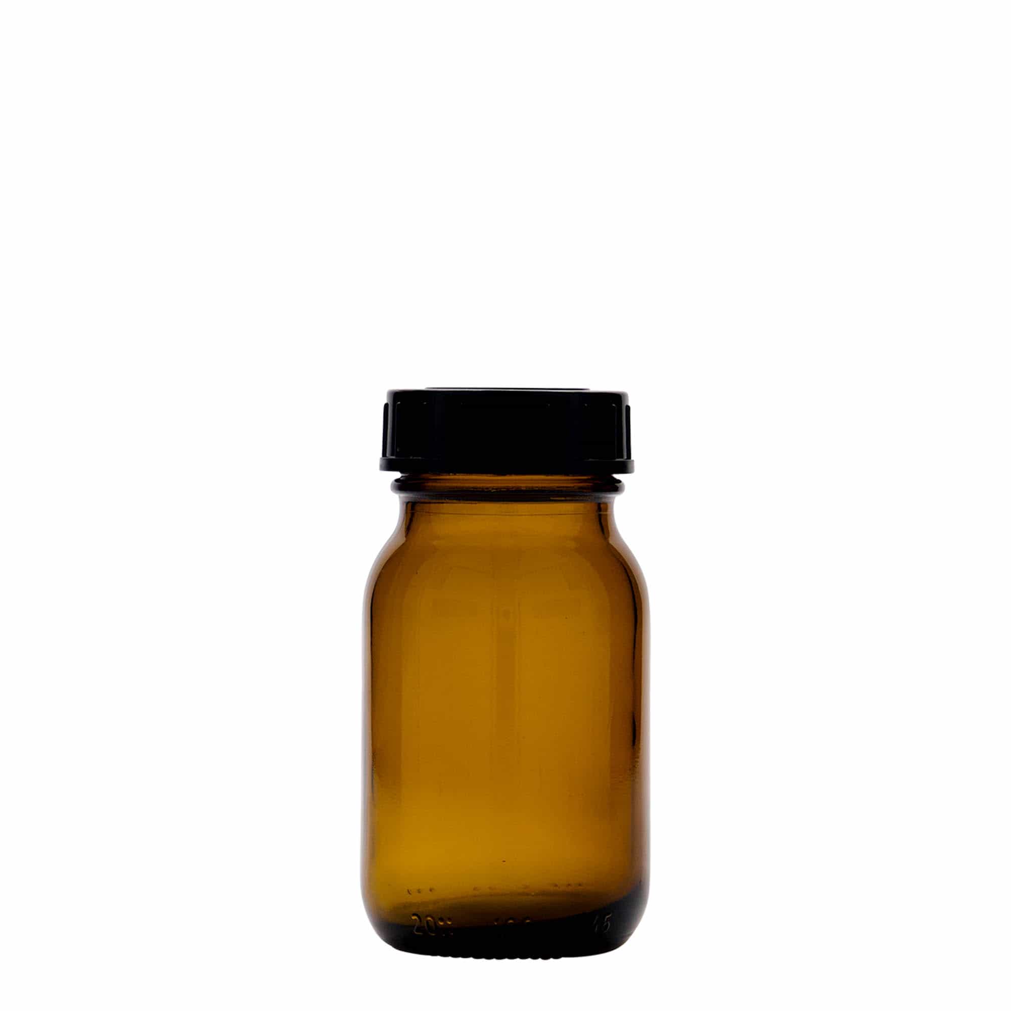 100 ml širokouhlové sklo, hnedé, hrdlo: DIN 40