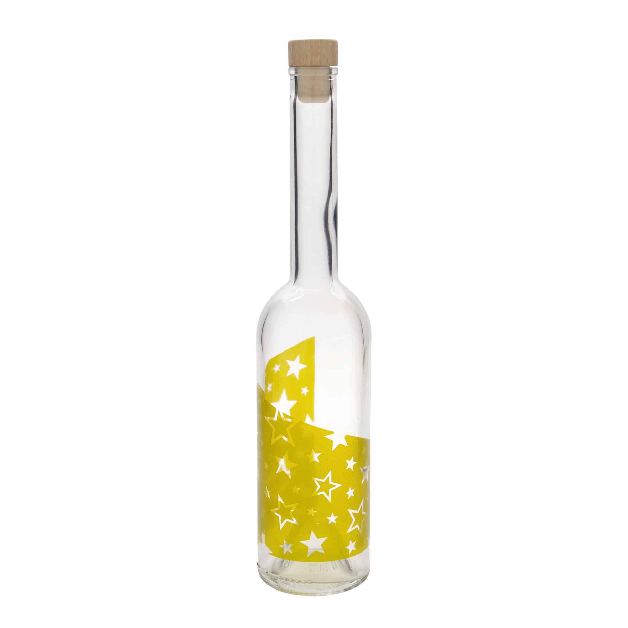 500 ml sklenená fľaša 'Opera', motív: zlaté hviezdy, hrdlo: korok 500 ml sklenená fľaša 'Opera', motív: zlaté hviezdy, hrdlo: korok