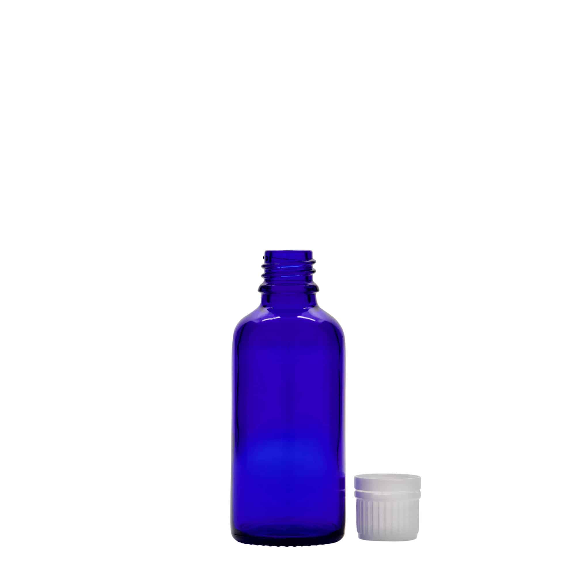 50 ml lekárska fľaša, sklo, kráľovská modrá, hrdlo: DIN 18 50 ml lekárska fľaša, sklo, kráľovská modrá, hrdlo: DIN 18