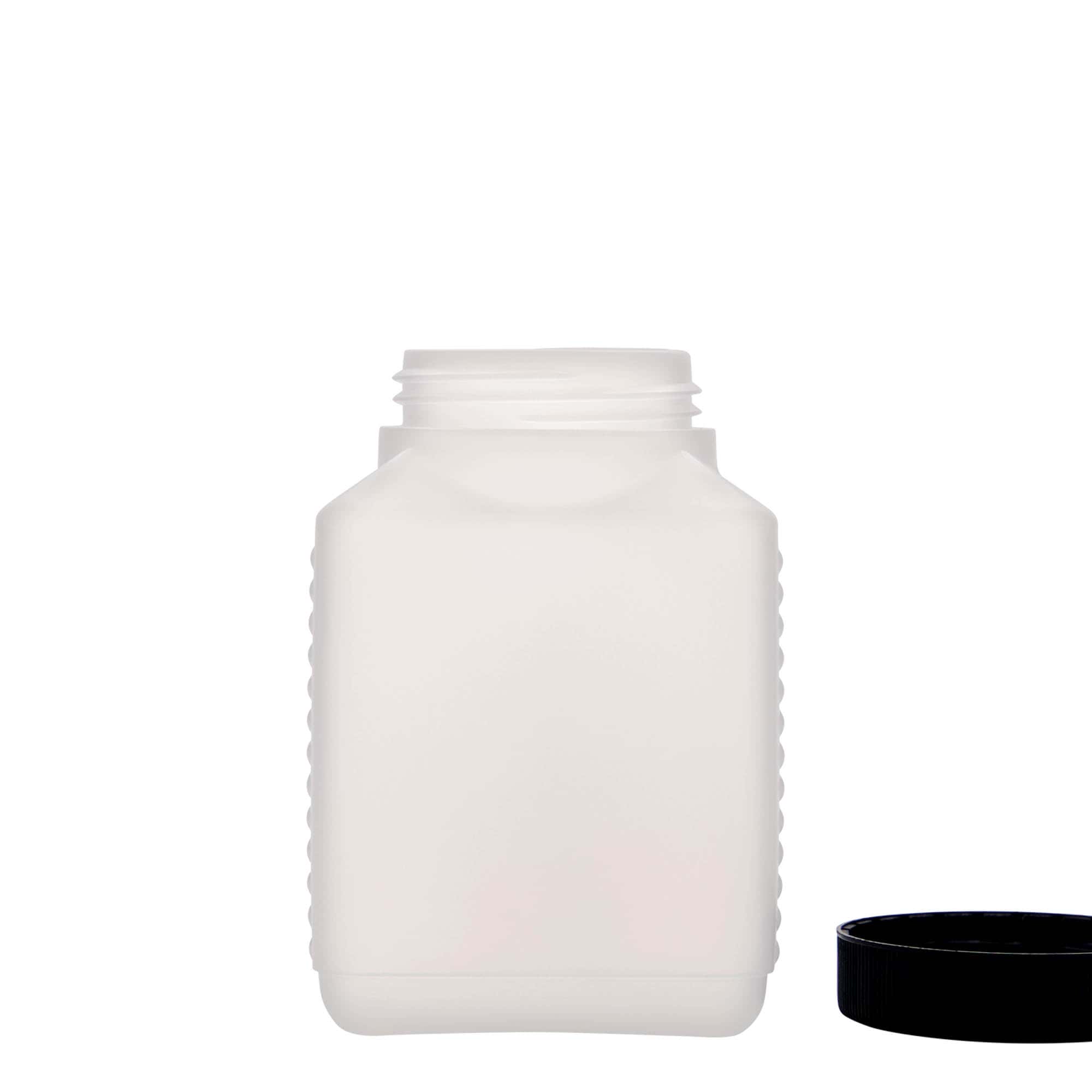 500 ml fľaša so širokým hrdlom, obdĺžniková, HDPE plast, prírodná farba, hrdlo: DIN 60 EPE