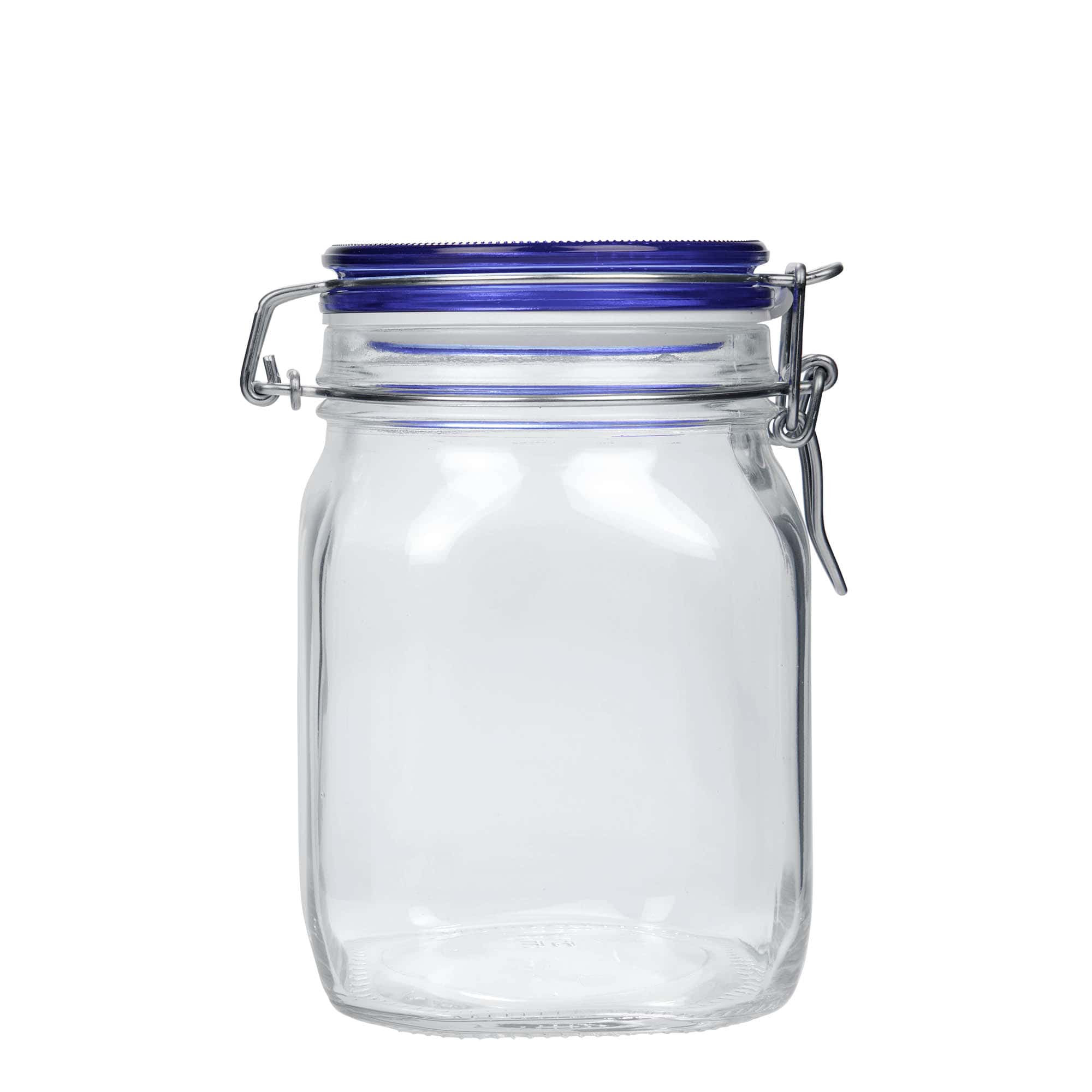 1 000 ml pohár so strmeňovým uzáverom „Fido“ Blue Top, štvorcový, hrdlo: strmeňový uzáver 1 000 ml pohár so strmeňovým uzáverom „Fido“ Blue Top, štvorcový, hrdlo: strmeňový uzáver
