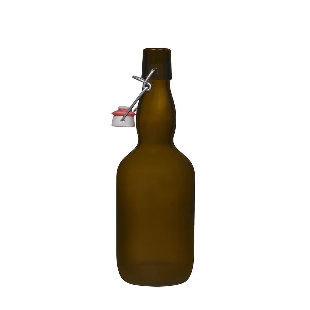 500 ml pivová fľaša s úzkym hrdlom, sklo, antik zelená, uzáver: pákový uzáver
