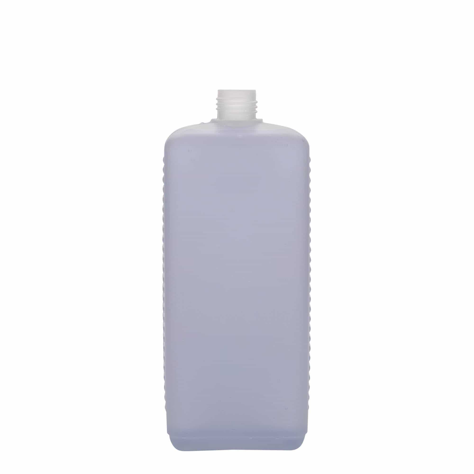 1 000 ml bandasková fľaša, obdĺžniková, HDPE plast, prírodná farba, hrdlo: DIN 25 EPE