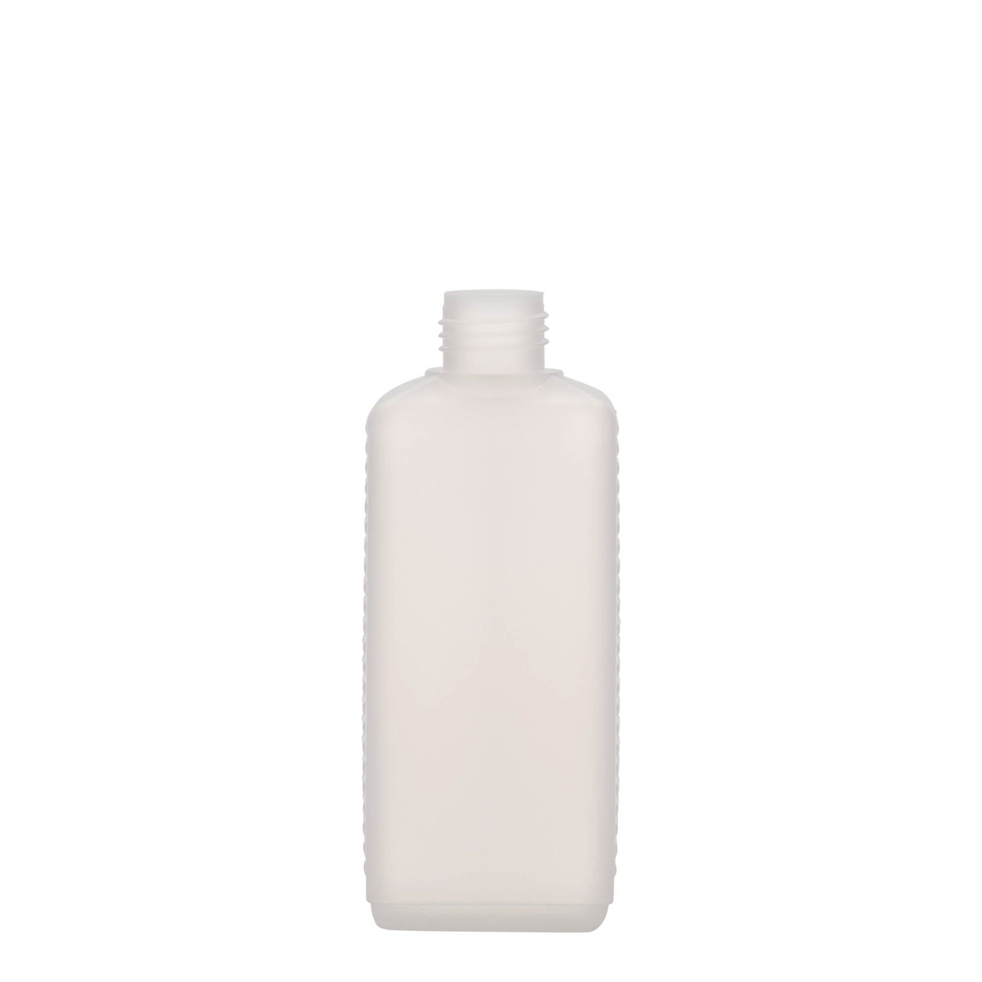 250 ml kanistrová fľaša, obdĺžniková, HDPE plast, prírodná, hrdlo: DIN 25 EPE
