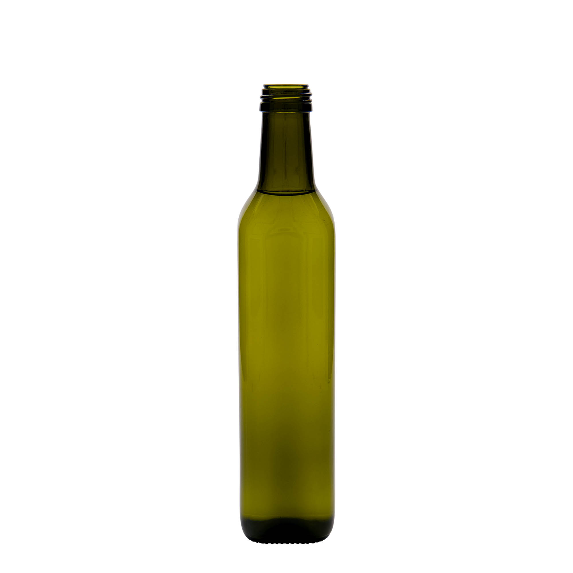 500 ml sklenená fľaša 'Marasca', štvorcová, antikzelená, hrdlo: PP 31,5