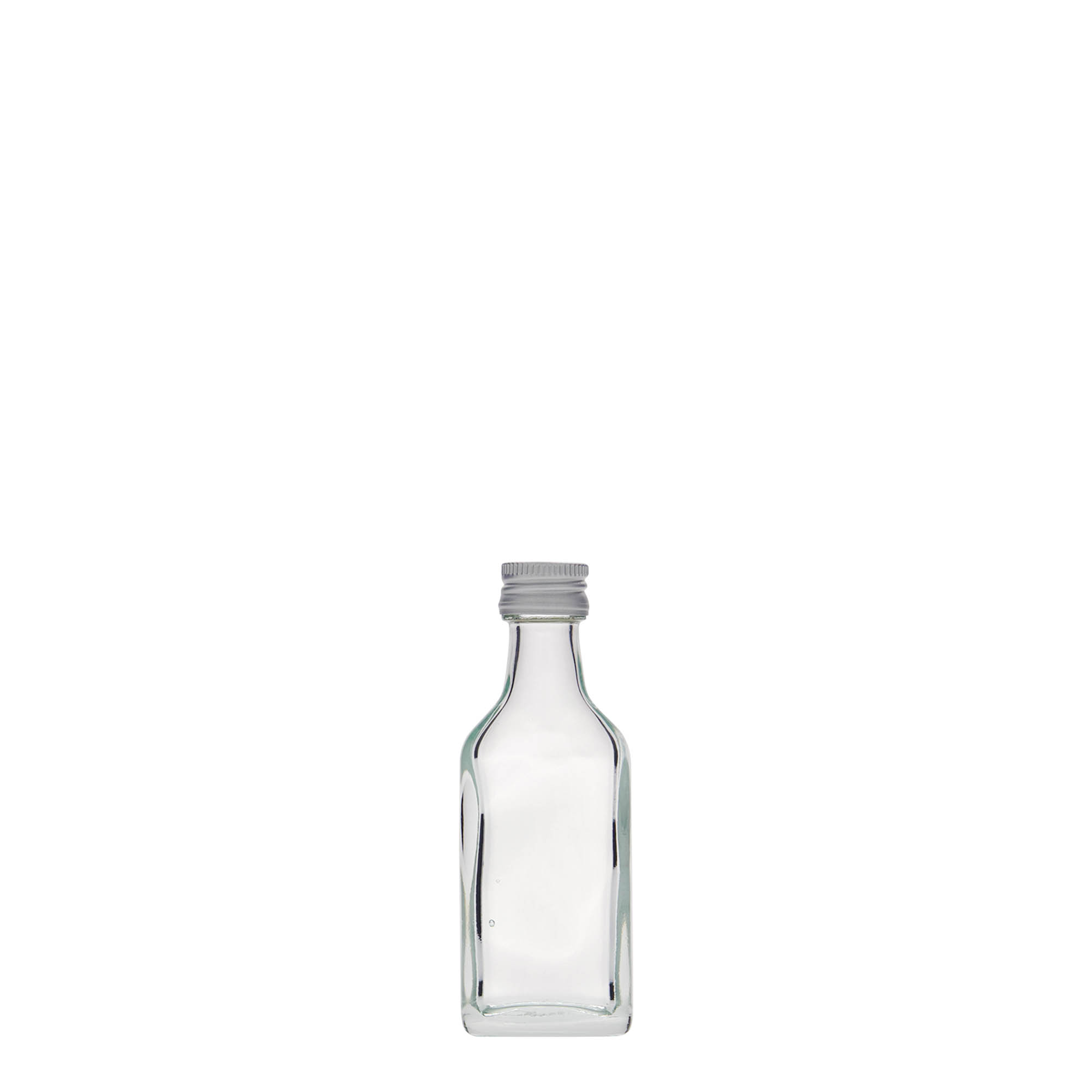 20 ml vrecková fľaštička, obdĺžniková, sklo, hrdlo: PP 18