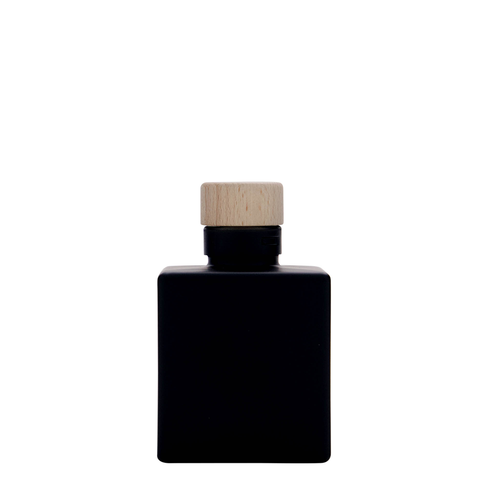 100 ml sklenená fľaša 'Cube', štvorcová, čierna, hrdlo: korkové