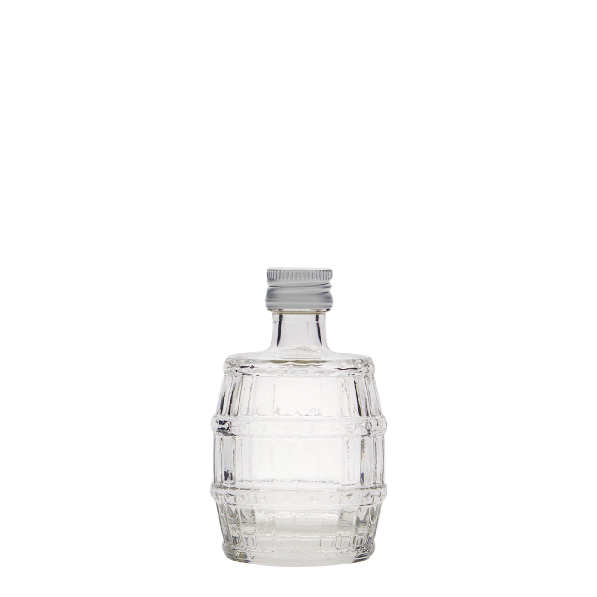 50 ml sklenená fľaša „sud“, hrdlo: PP 18