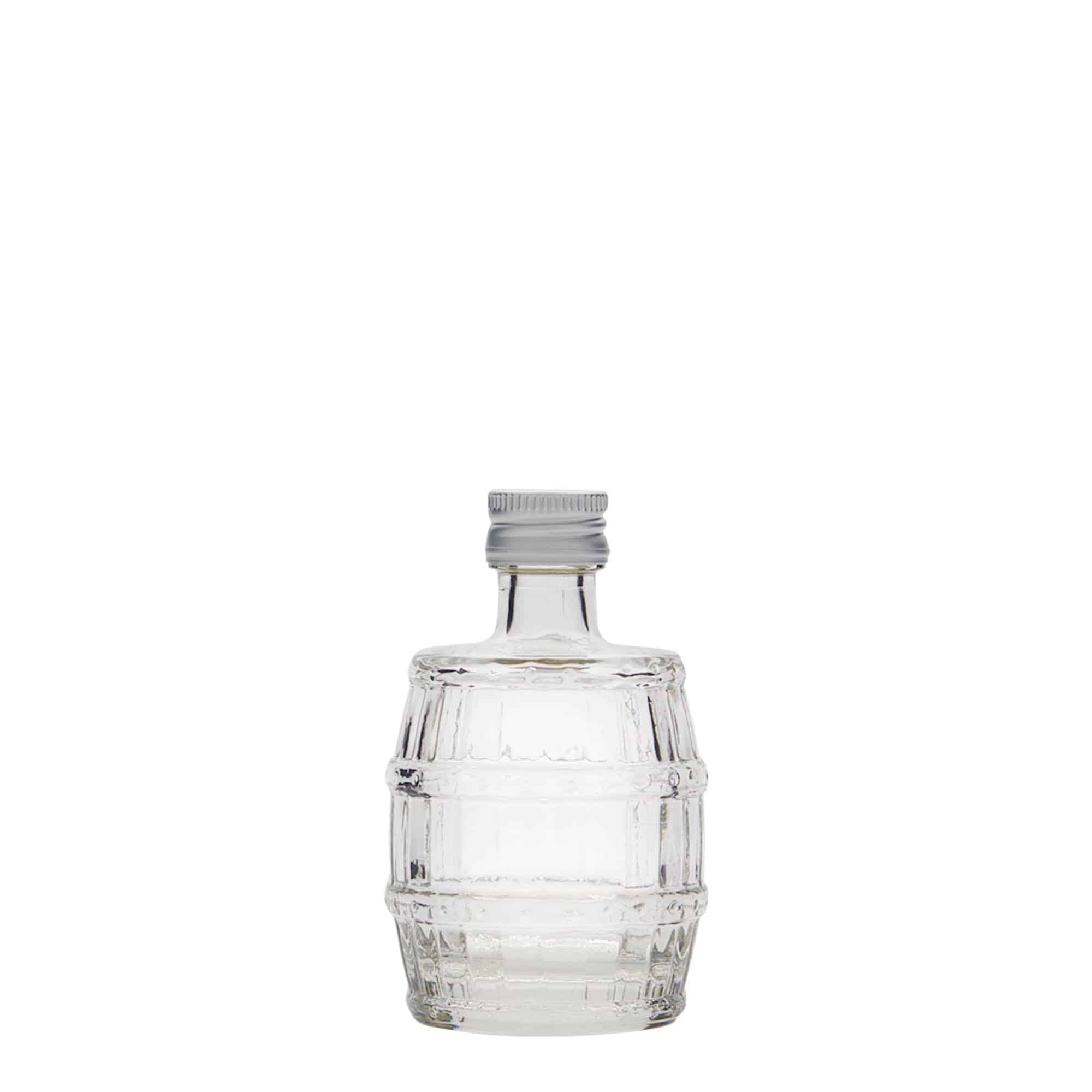50 ml sklenená fľaša „sud“, hrdlo: PP 18 50 ml sklenená fľaša „sud“, hrdlo: PP 18