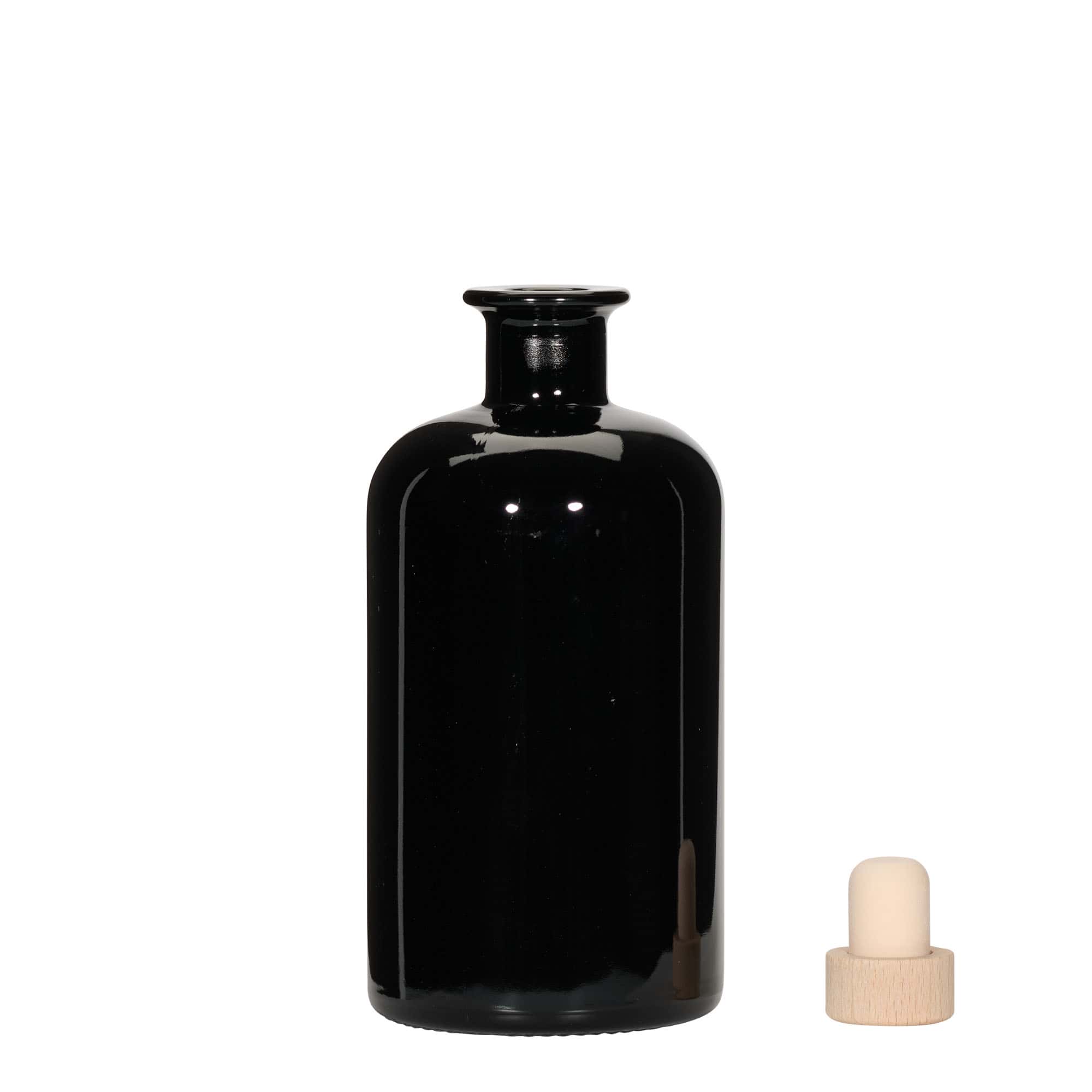 500 ml sklená fľaša lekárnická, čierna farba, hrdlo: korok