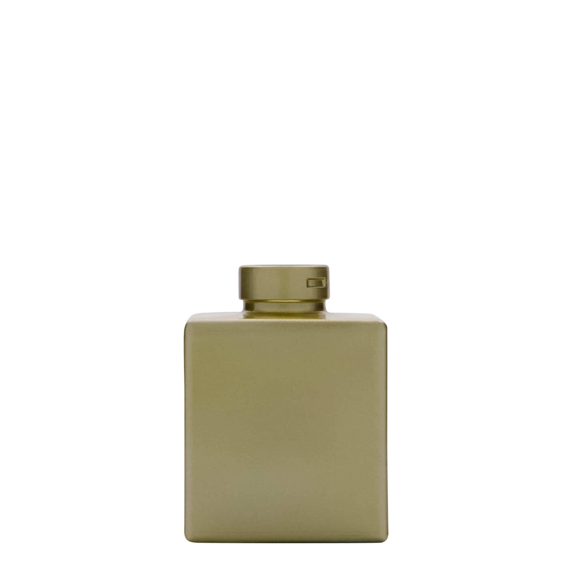 100 ml sklená fľaša „Cube“, štvorcová, zlatá farba, hrdlo: korok 100 ml sklená fľaša „Cube“, štvorcová, zlatá farba, hrdlo: korok