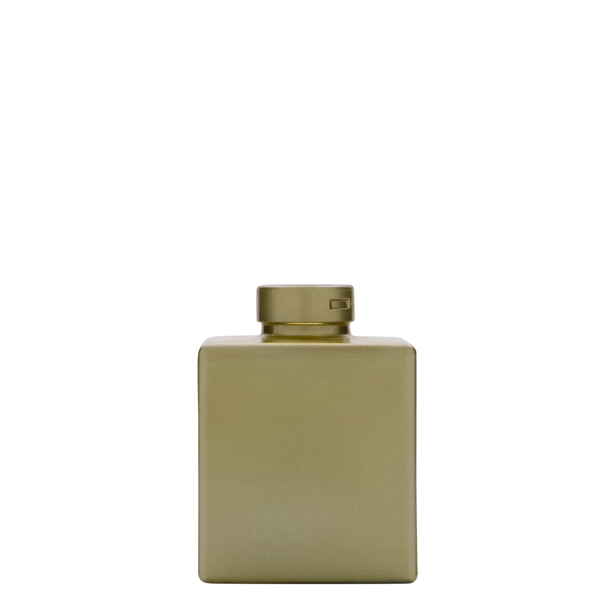 100 ml sklenená fľaša 'Cube', štvorcová, zlatá, hrdlo: korkové