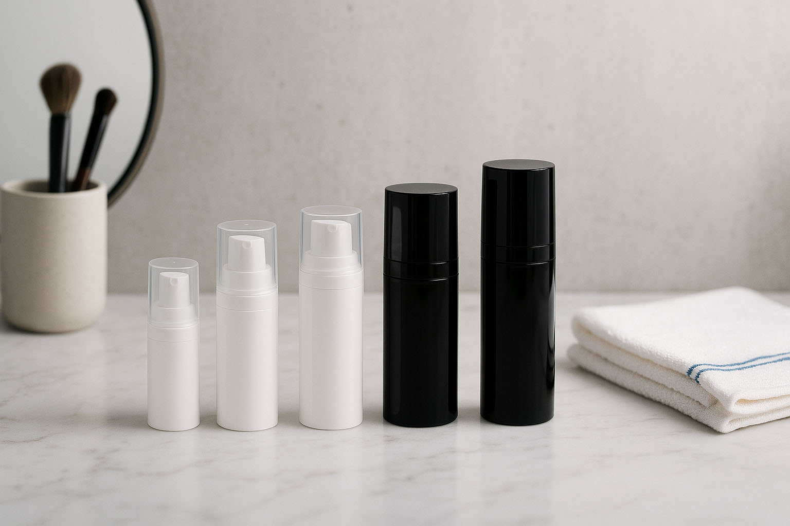 Airless hlava Micro strieborný okraj + biela, lesklá nasadzovacia krytka Airless hlava Micro strieborný okraj + biela, lesklá nasadzovacia krytka