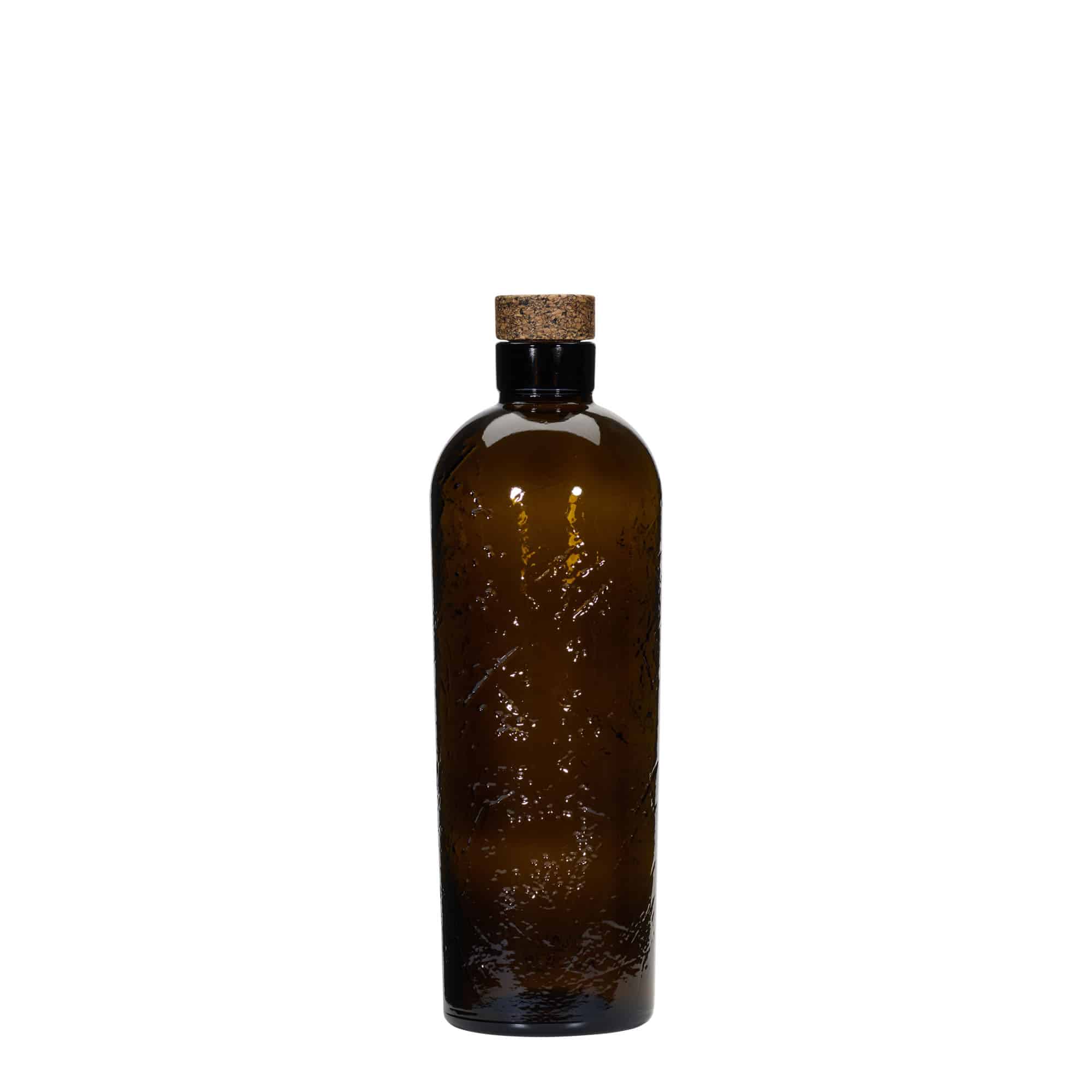 700 ml divoko vyrobená sklenená fľaša 'Natural', hnedá, hrdlo: korok