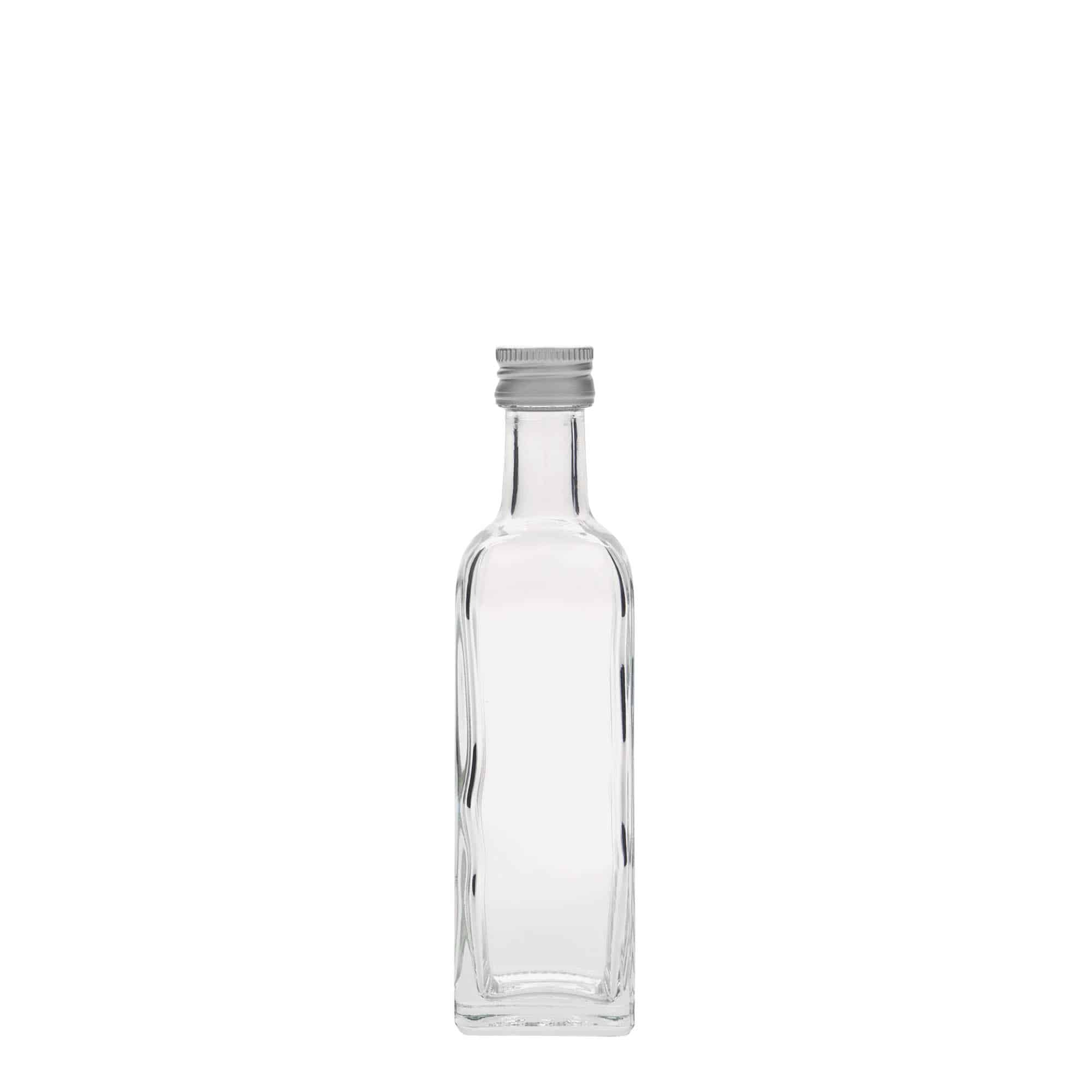 60 ml sklená fľaša „Marasca“, štvorcová, hrdlo: PP 18