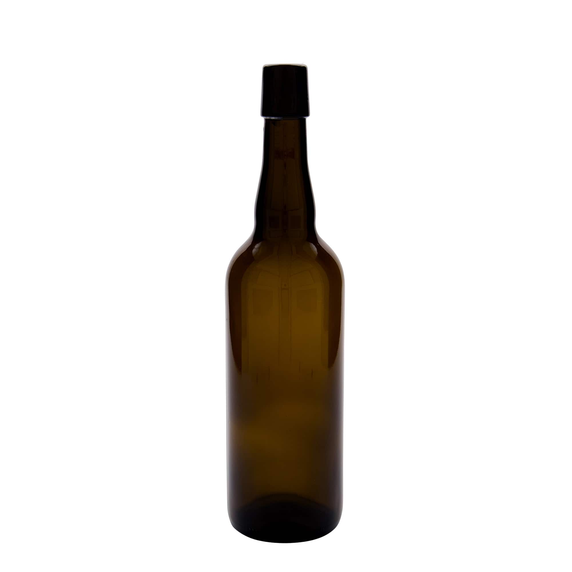 750 ml pivová fľaša Belgicko, sklo, hnedá, hrdlo: uzáver s pákou