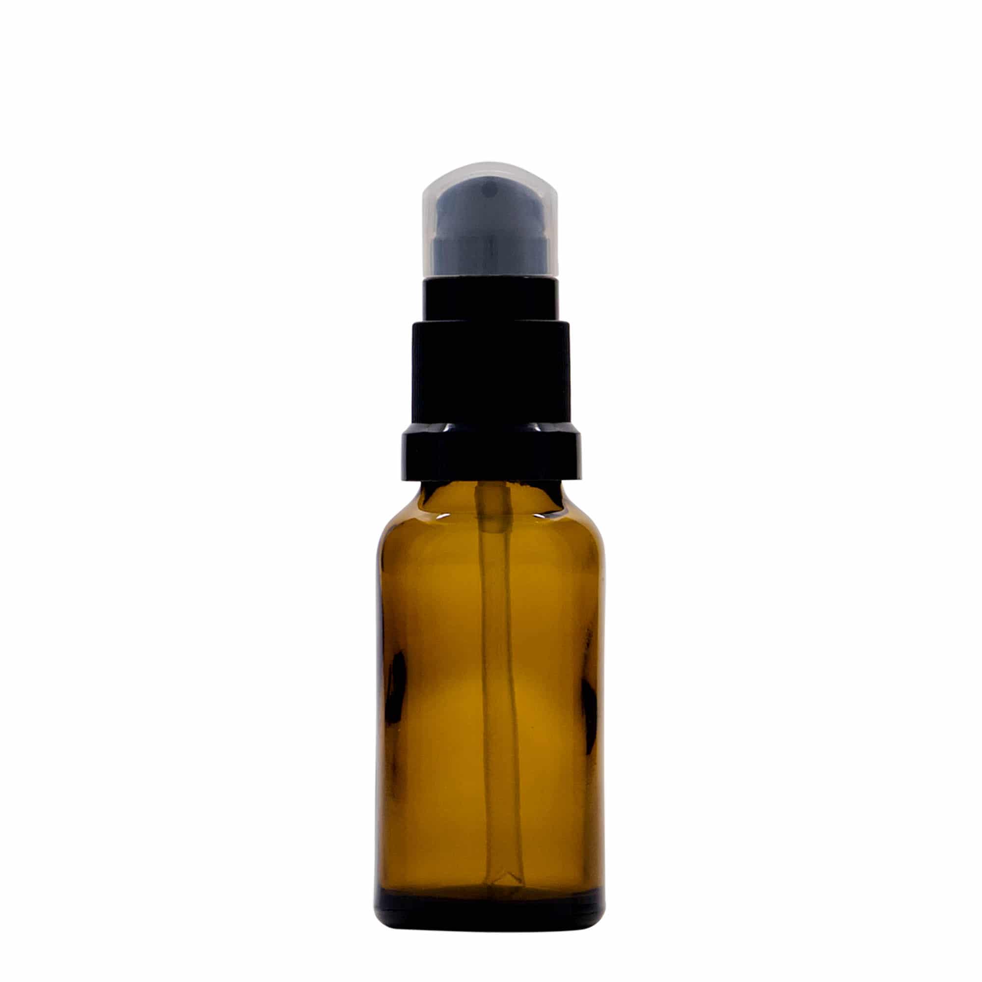 20 ml lekárska fľaša s dávkovačom na lotion, sklo, hnedá, hrdlo: DIN 18