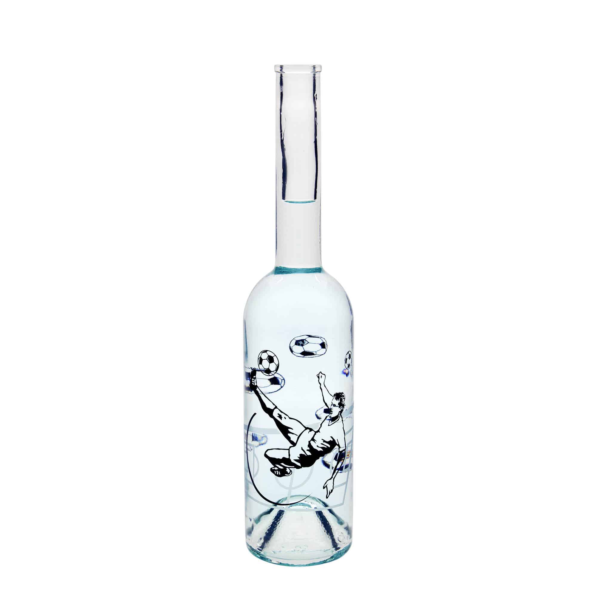 500 ml sklená fľaša „Opera“, motív: futbalista, hrdlo: korok