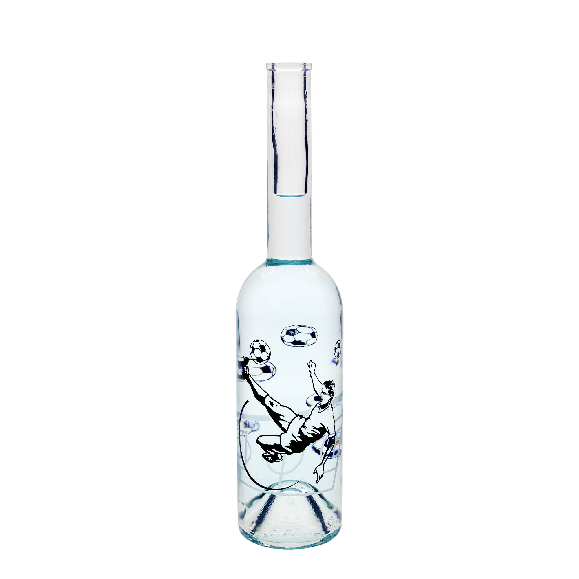 500 ml sklená fľaša „Opera“, motív: futbalista, hrdlo: korok