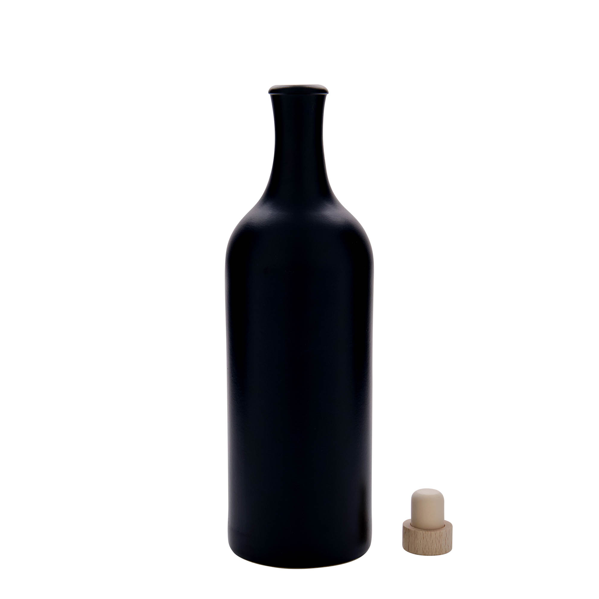 750 ml hlinený džbán s dlhým hrdlom, kamenina, čierny, hrdlo: korok