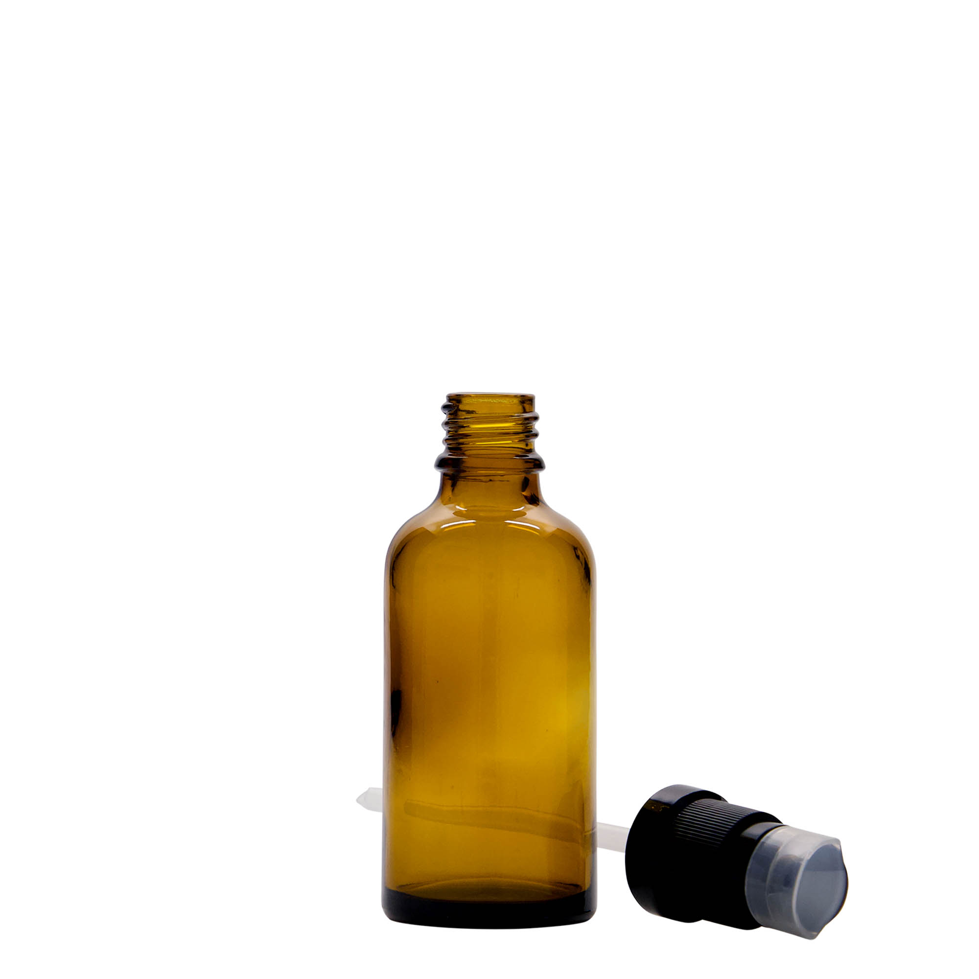 50 ml lekárska fľaša s dávkovačom na mlieko, sklo, hnedá, hrdlo: DIN 18