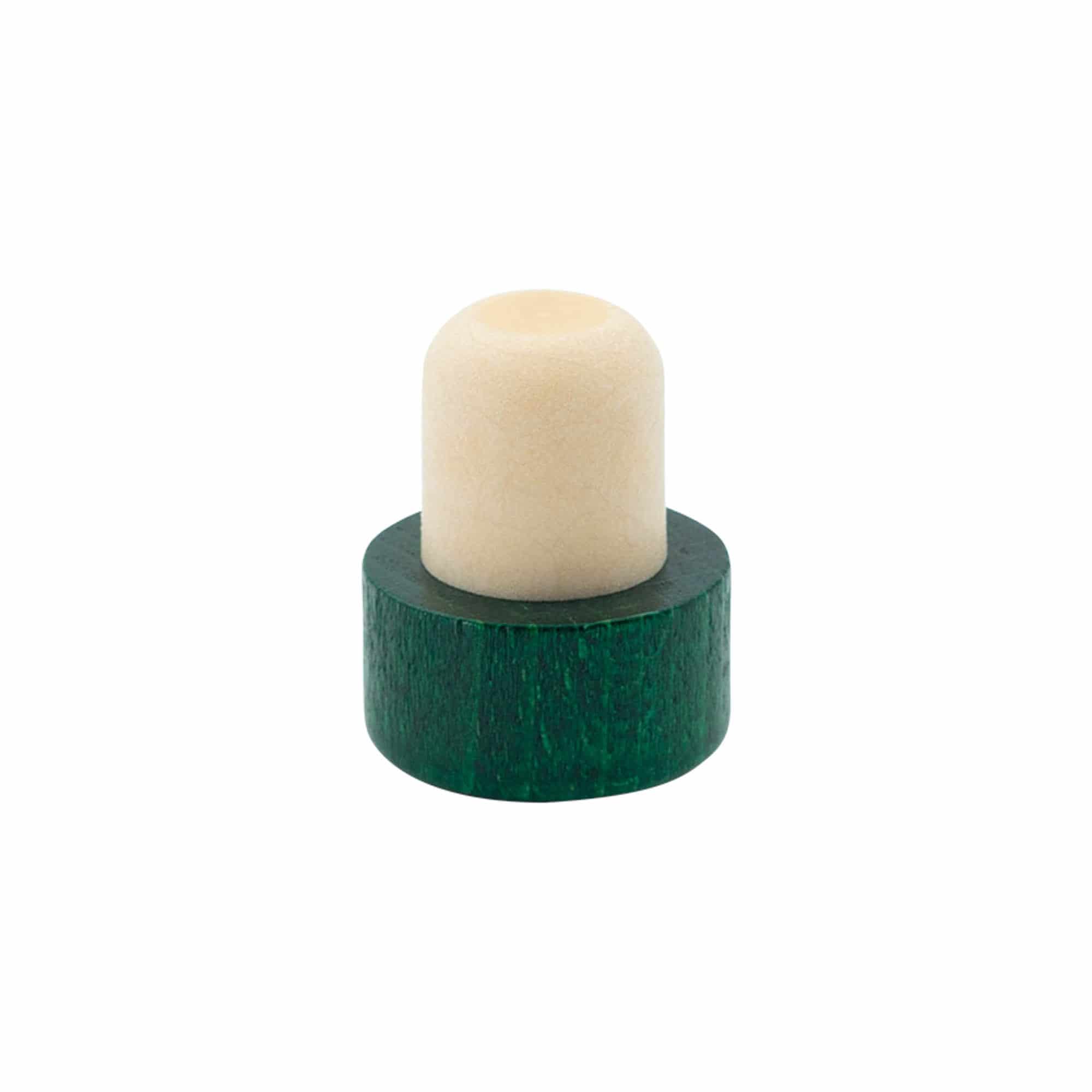 Zátky s hmatníkom 19 mm, drevo/plast, zelená farba, pre hrdlo: korok