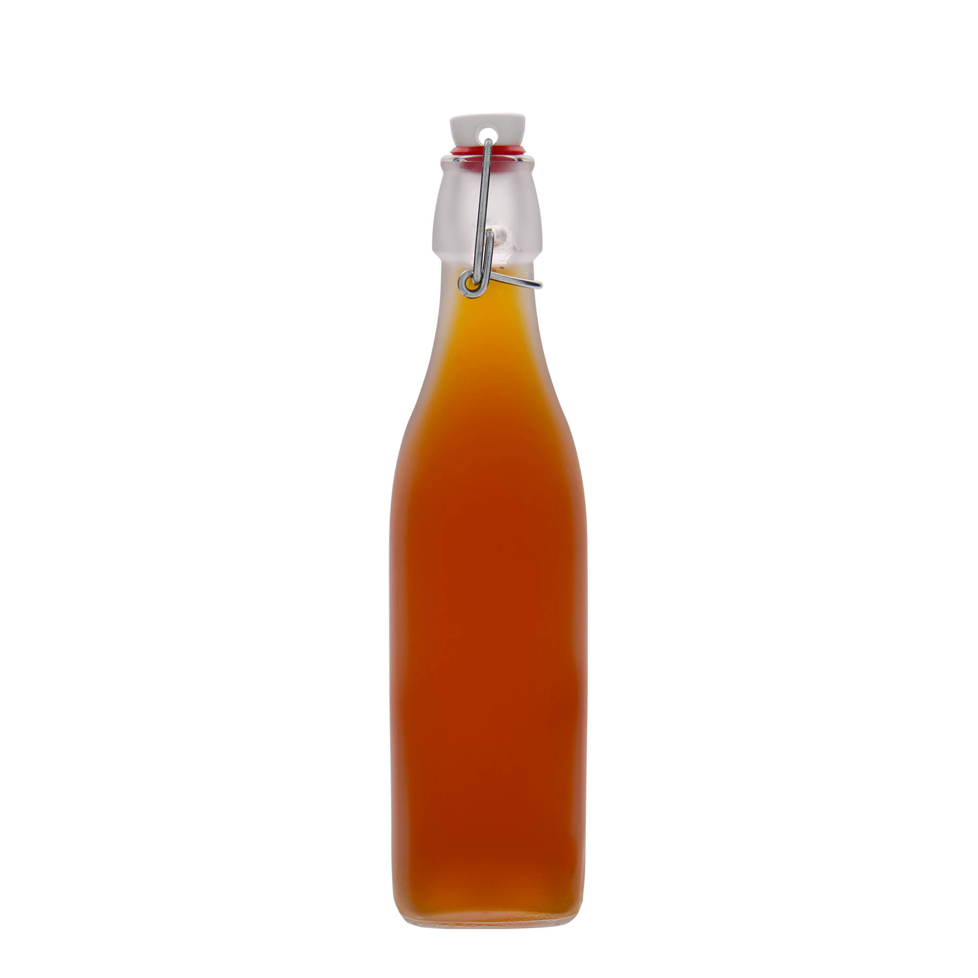 500 ml sklenená fľaša 'Swing, štvorcová, biela, hrdlo: pákové uzáver