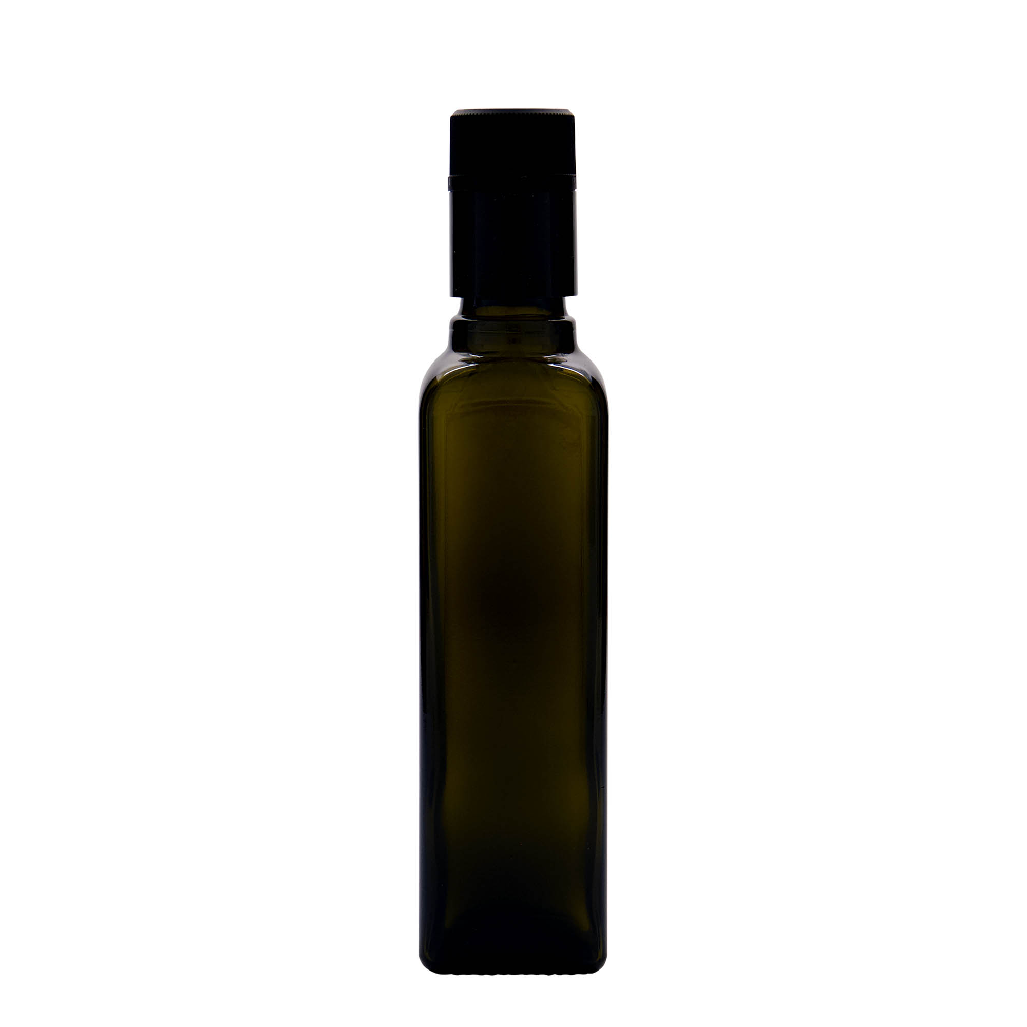 250 ml fľaša na ocot/olej 'Quadra', sklo, štvorcová, antikzelená, hrdlo: DOP