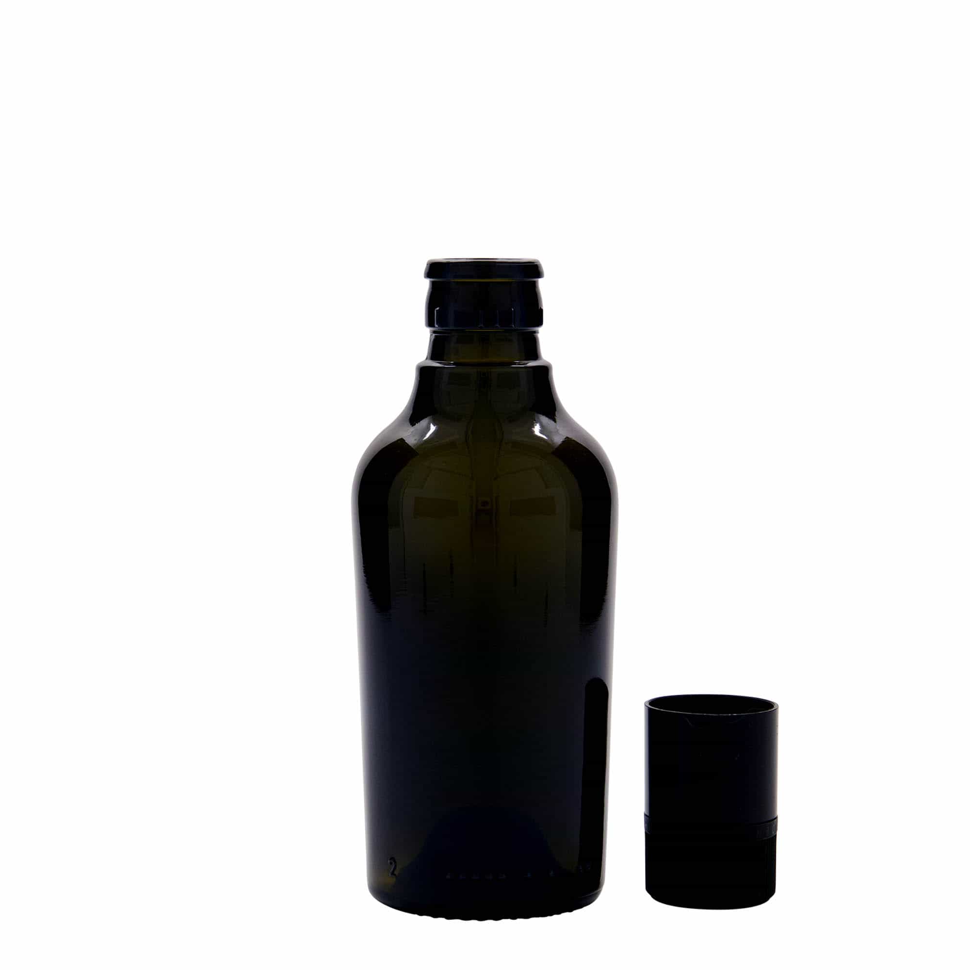 250 ml fľaša na ocot/olej „Oleum“, sklená, antická zelená farba, hrdlo: DOP