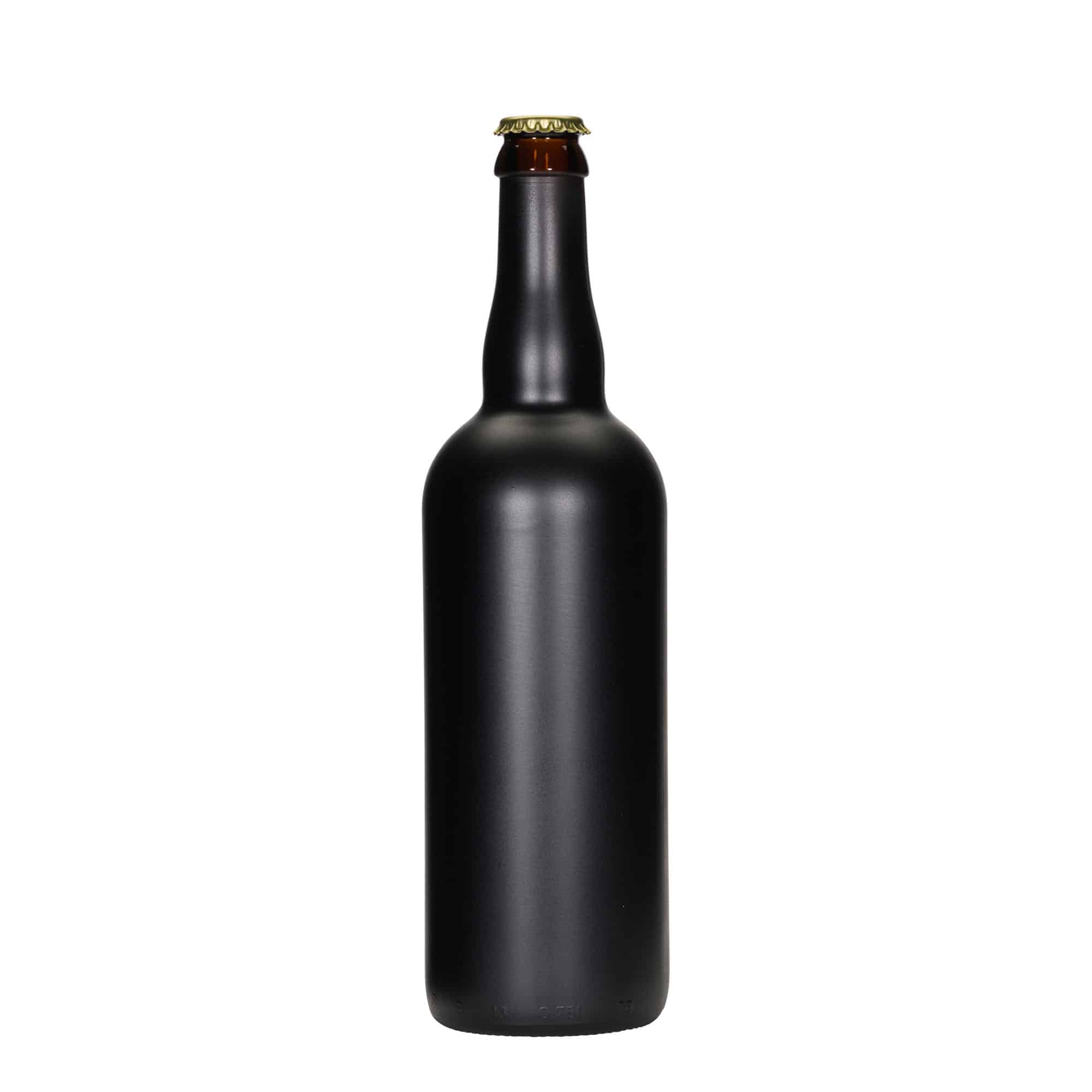 750 ml pivová fľaša Belgicko, sklo, čierna, hrdlo: korunkový uzáver