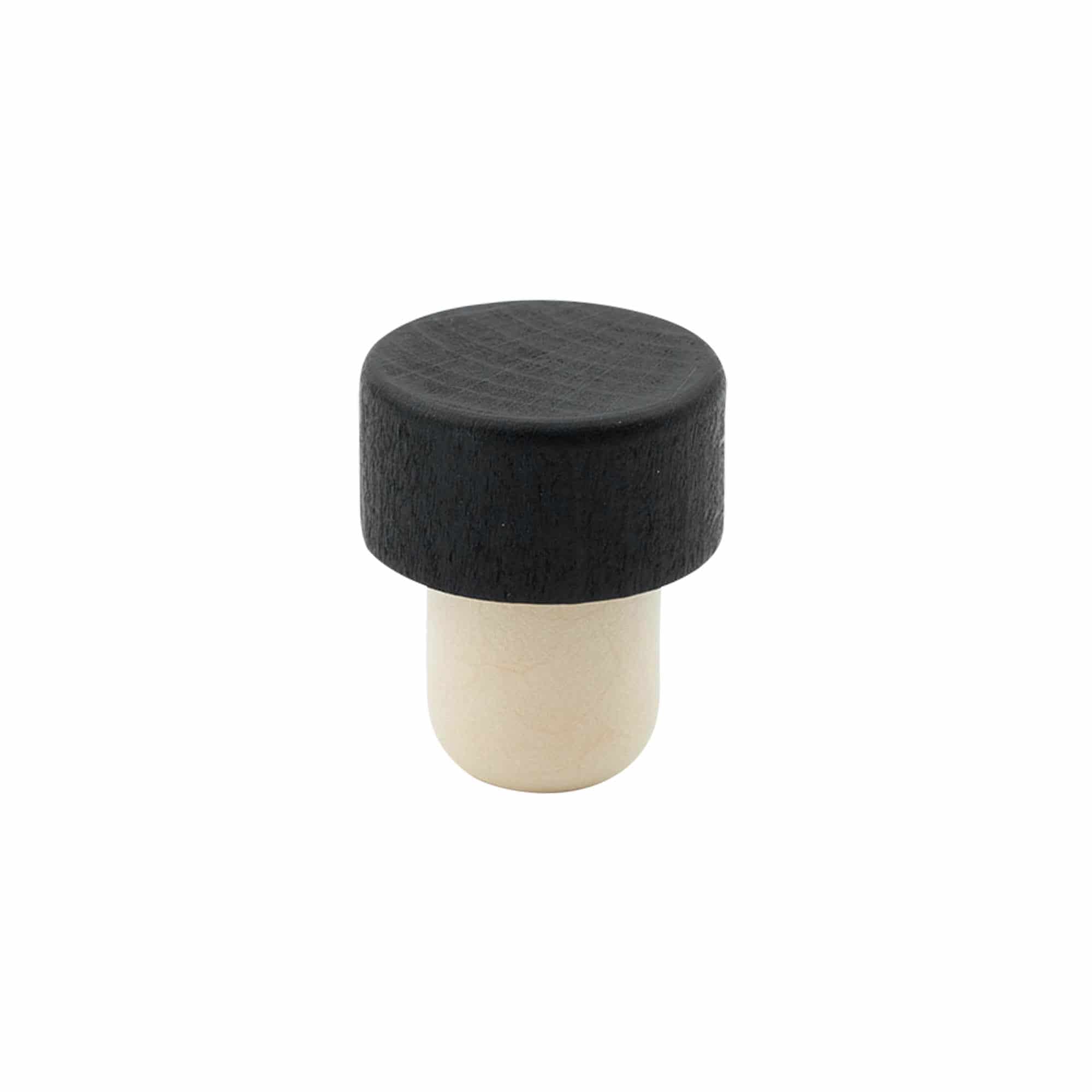Zátky s hmatníkom 19 mm, drevo/plast, čierna farba, pre hrdlo: korok