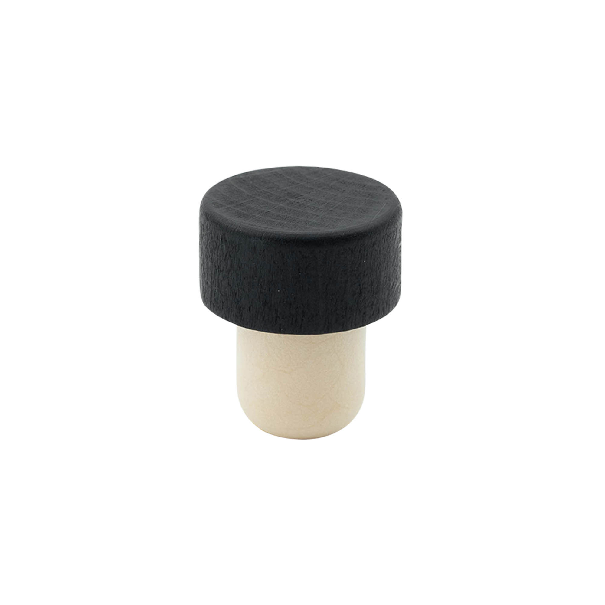 Rukoväťový korkový uzáver 19 mm, drevo/plast, čierny, pre hrdlo: korkový