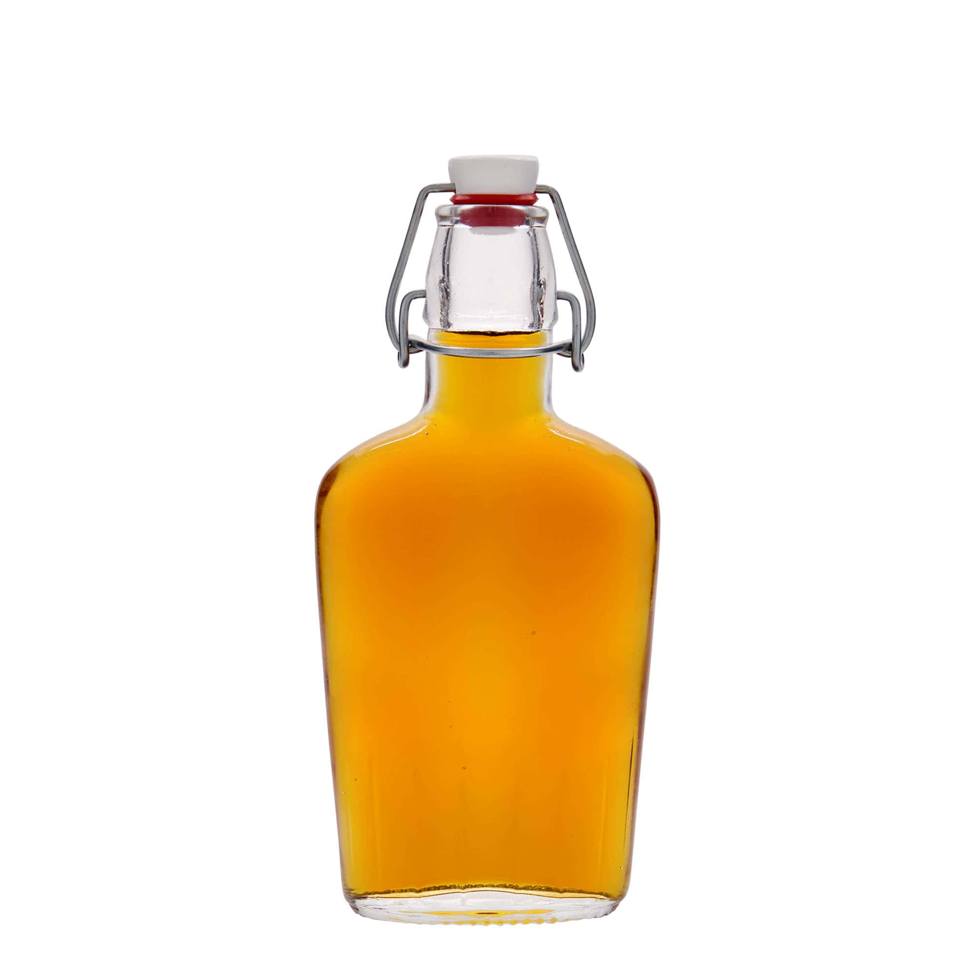 250 ml sklená fľaša „Fiaschetta“, oválna, hrdlo: strmeňový uzáver