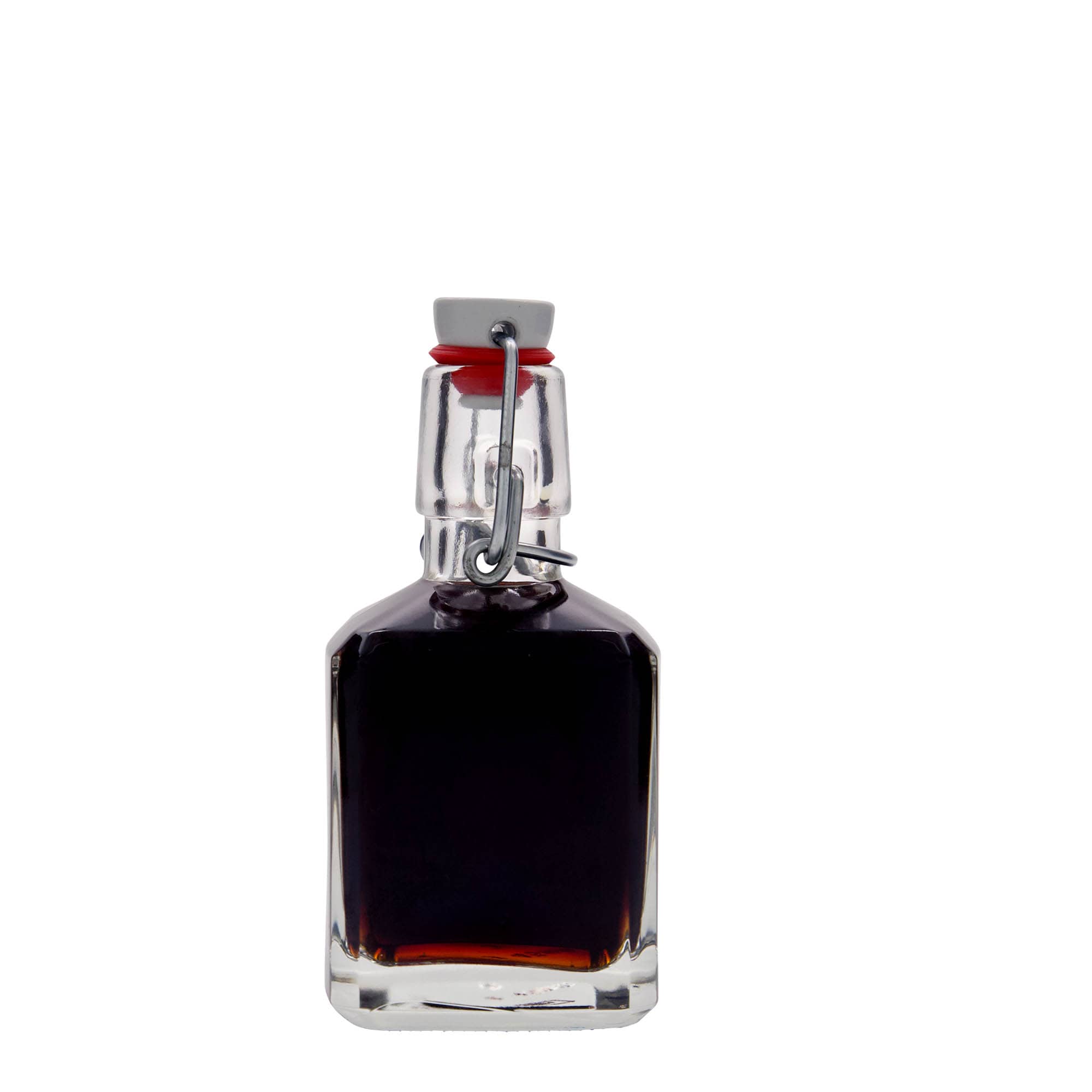 200 ml sklená fľaša „Kubica“, štvorcová, hrdlo: strmeňový uzáver