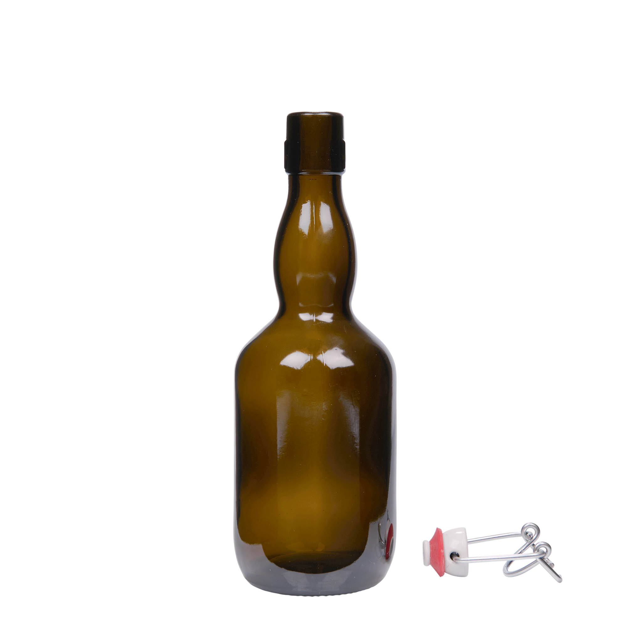 500 ml pivová fľaša s úzkym hrdlom, sklo, antik zelená, uzáver: pákový uzáver