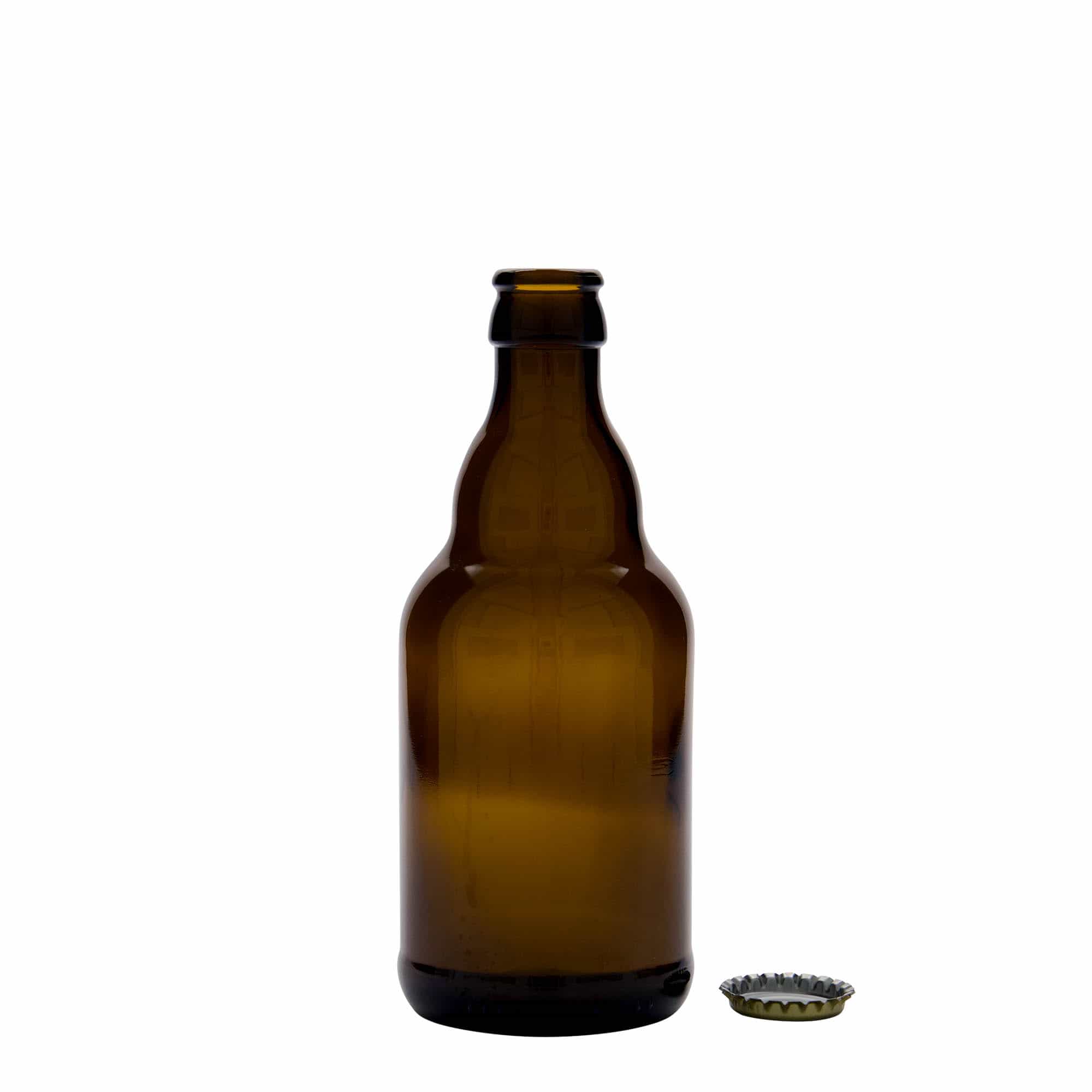 330 ml pivová fľaša 'Steinie', sklo, hnedá, hrdlo: korunkový uzáver