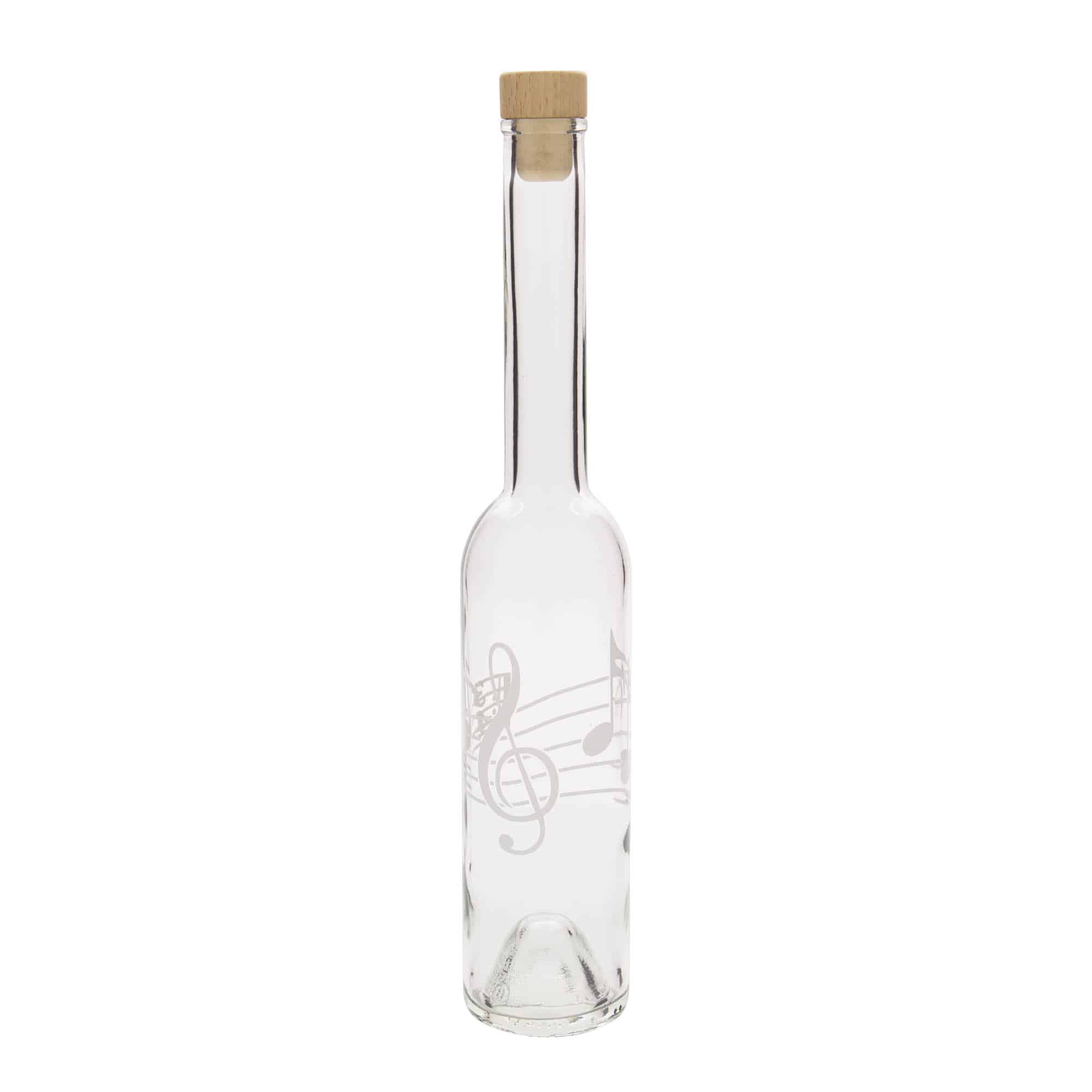 350 ml sklená fľaša „Opera“, motív: hudobné noty, hrdlo: korok