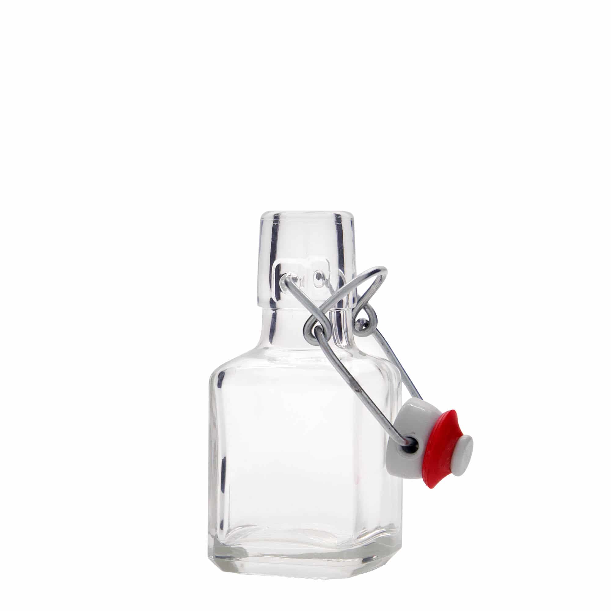 100 ml sklená fľaša „Kubica“, štvorcová, hrdlo: strmeňový uzáver